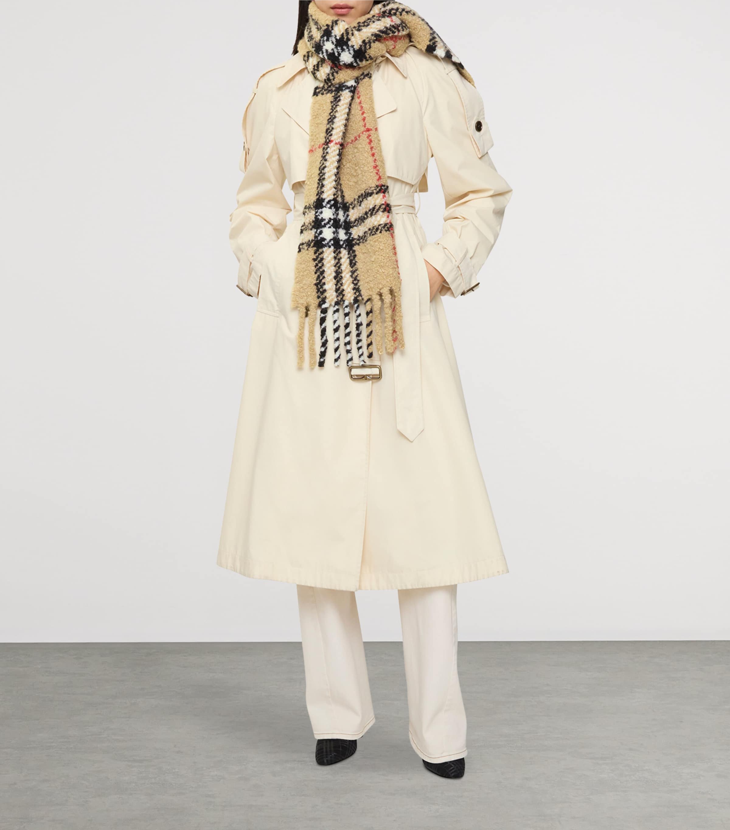 Burberry Alpaca-Wool Bouclé Check Scarf Sand Image 4