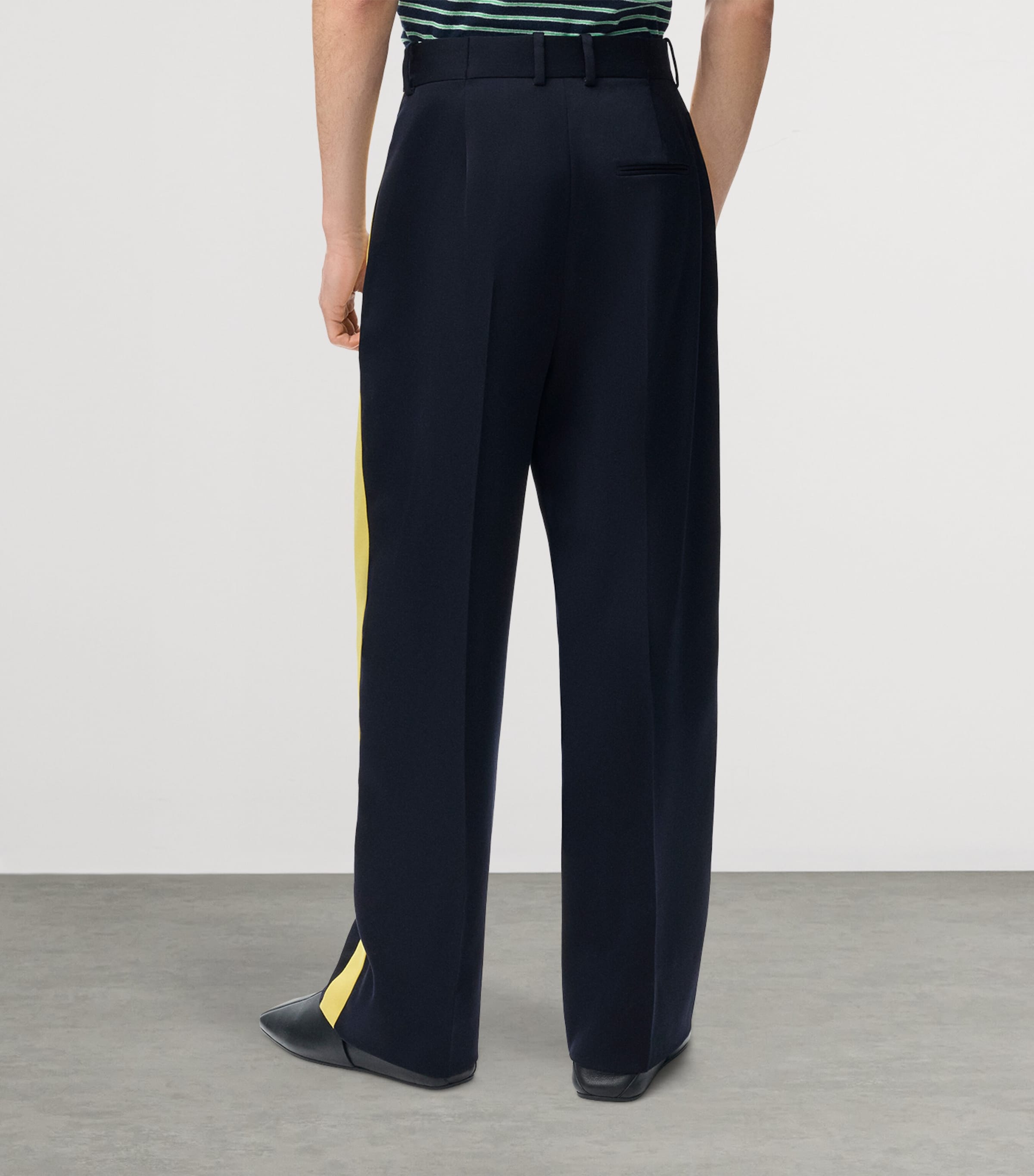LOEWE Mens Wool-Blend Stripe Trousers Navy/yellow Image 4