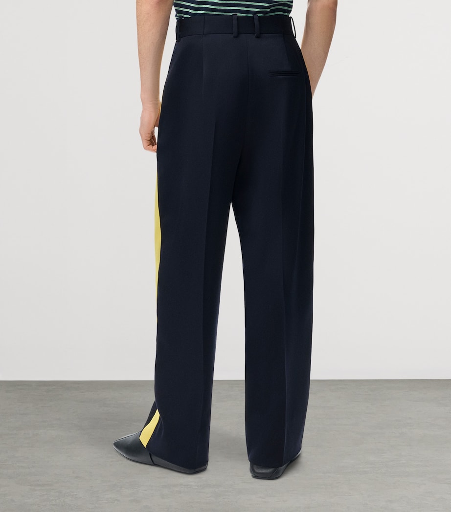 LOEWE Mens Wool-Blend Stripe Trousers Navy/yellow Image 4