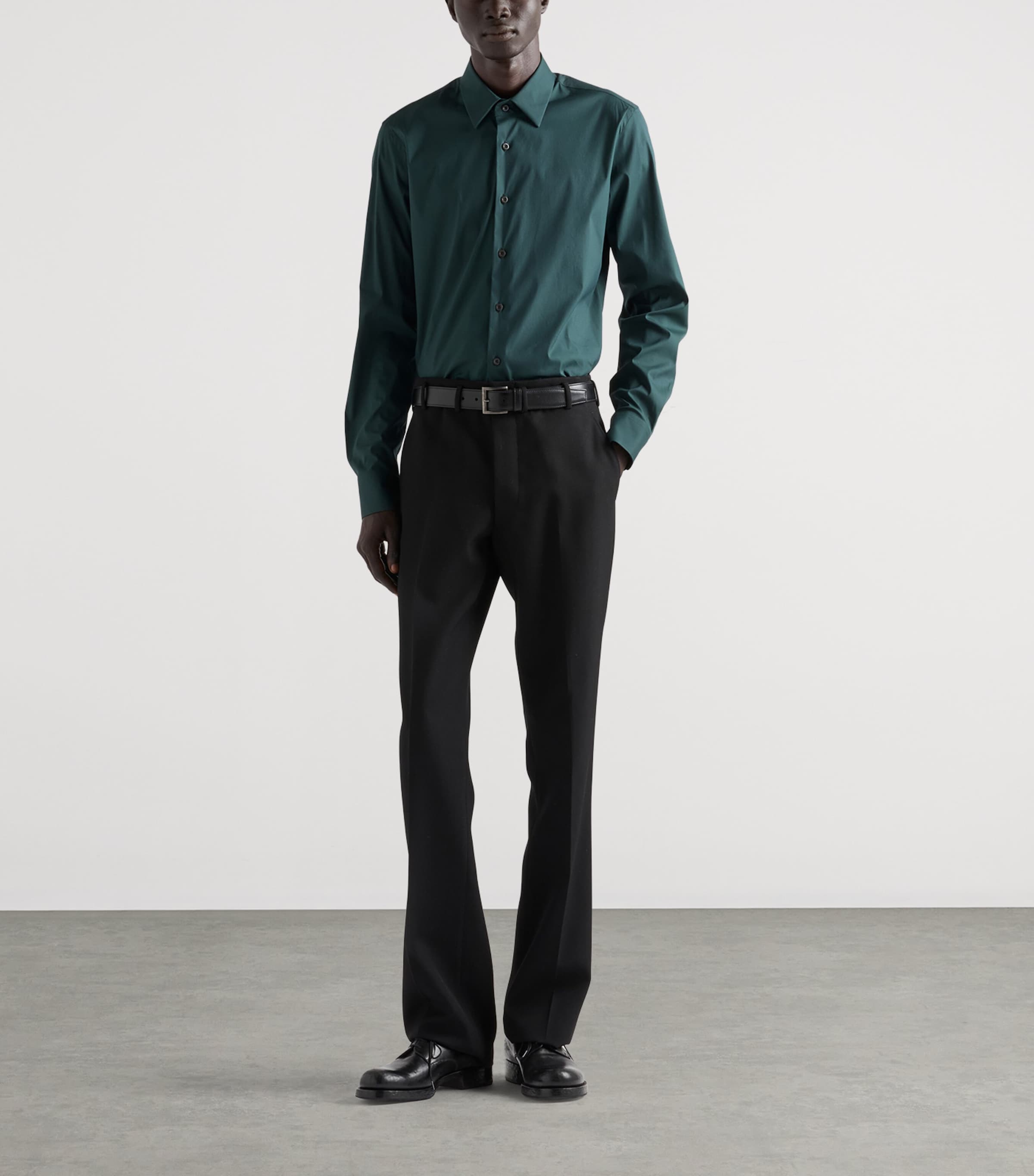 Prada Mens Stretch-Cotton Slim Shirt Green Image 2