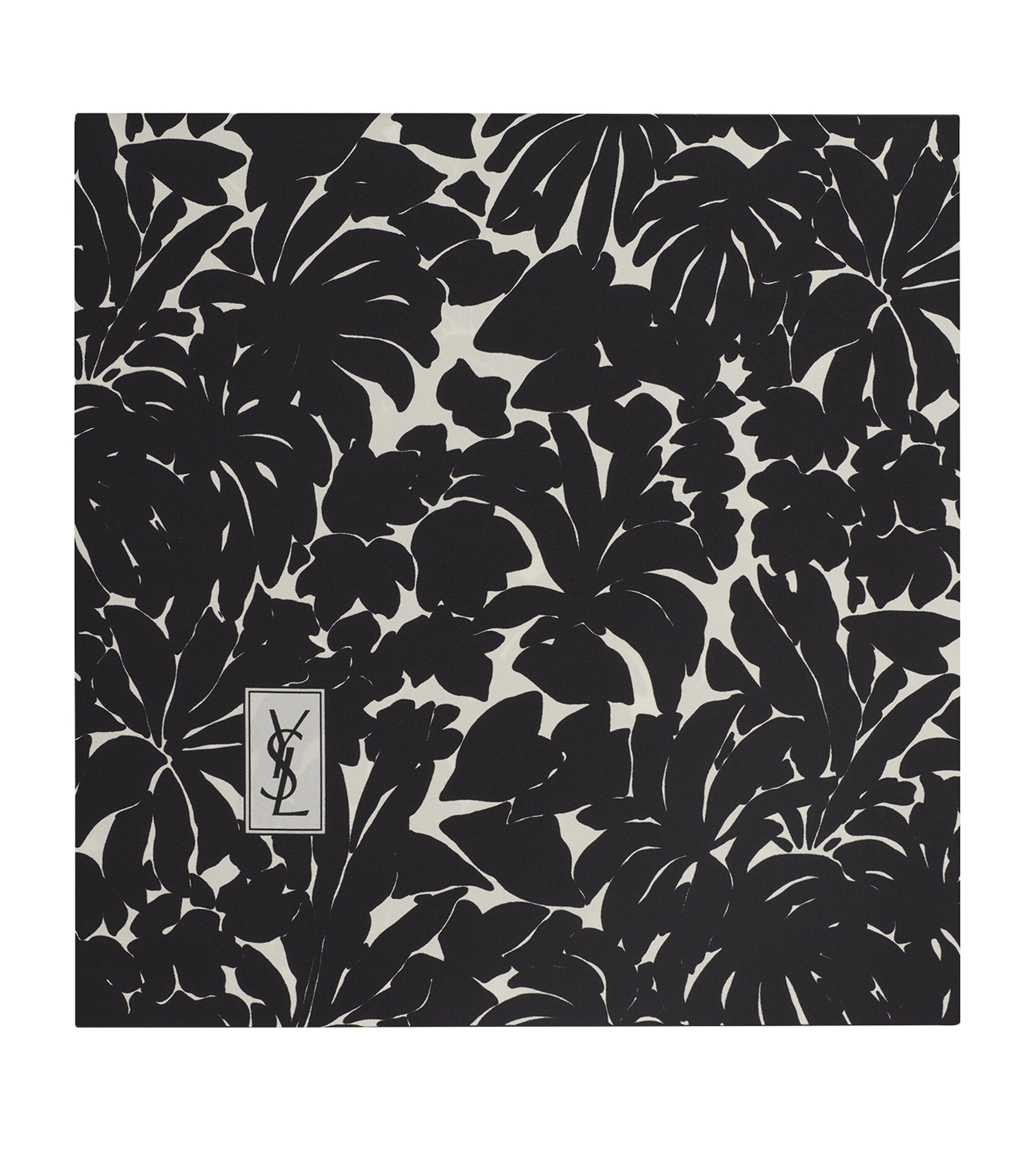 Saint Laurent Leaf-print Silk-twill Scarf In Black