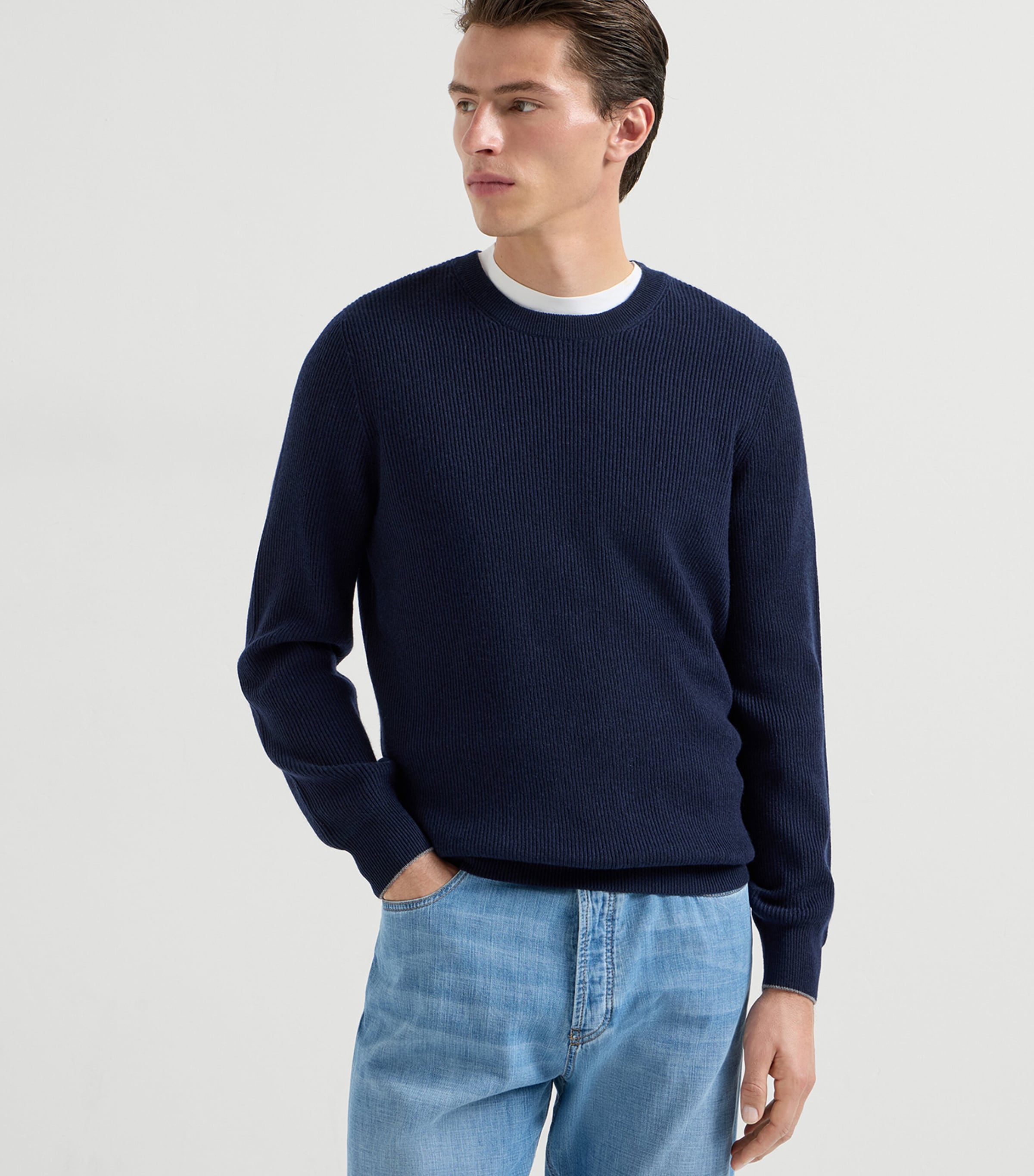 Brunello Cucinelli Mens Cashmere Ribbed Sweater Image 3