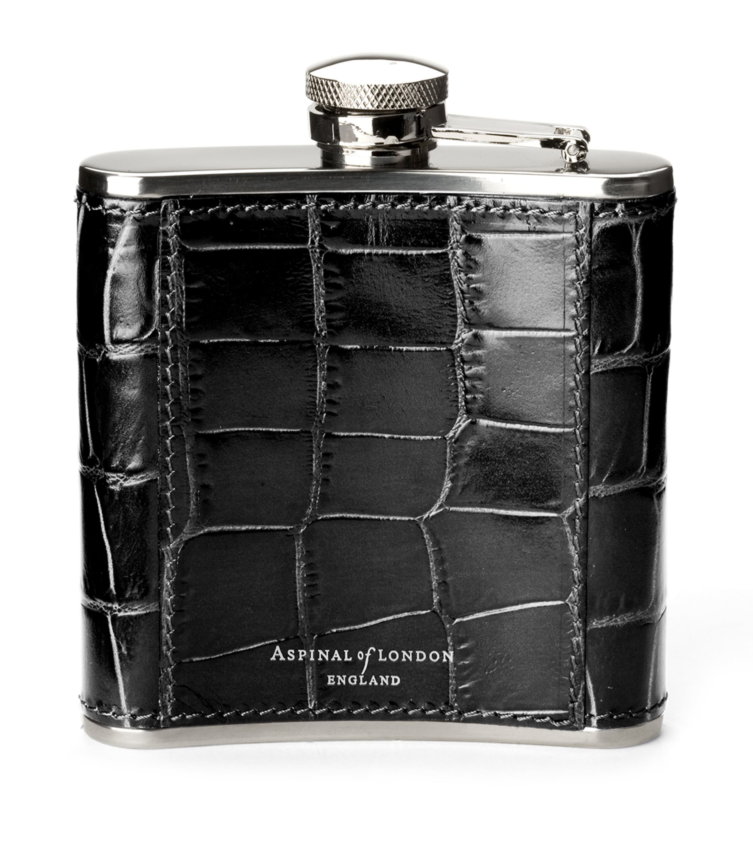 Croc-Embossed Leather Flask BLACK Image 2