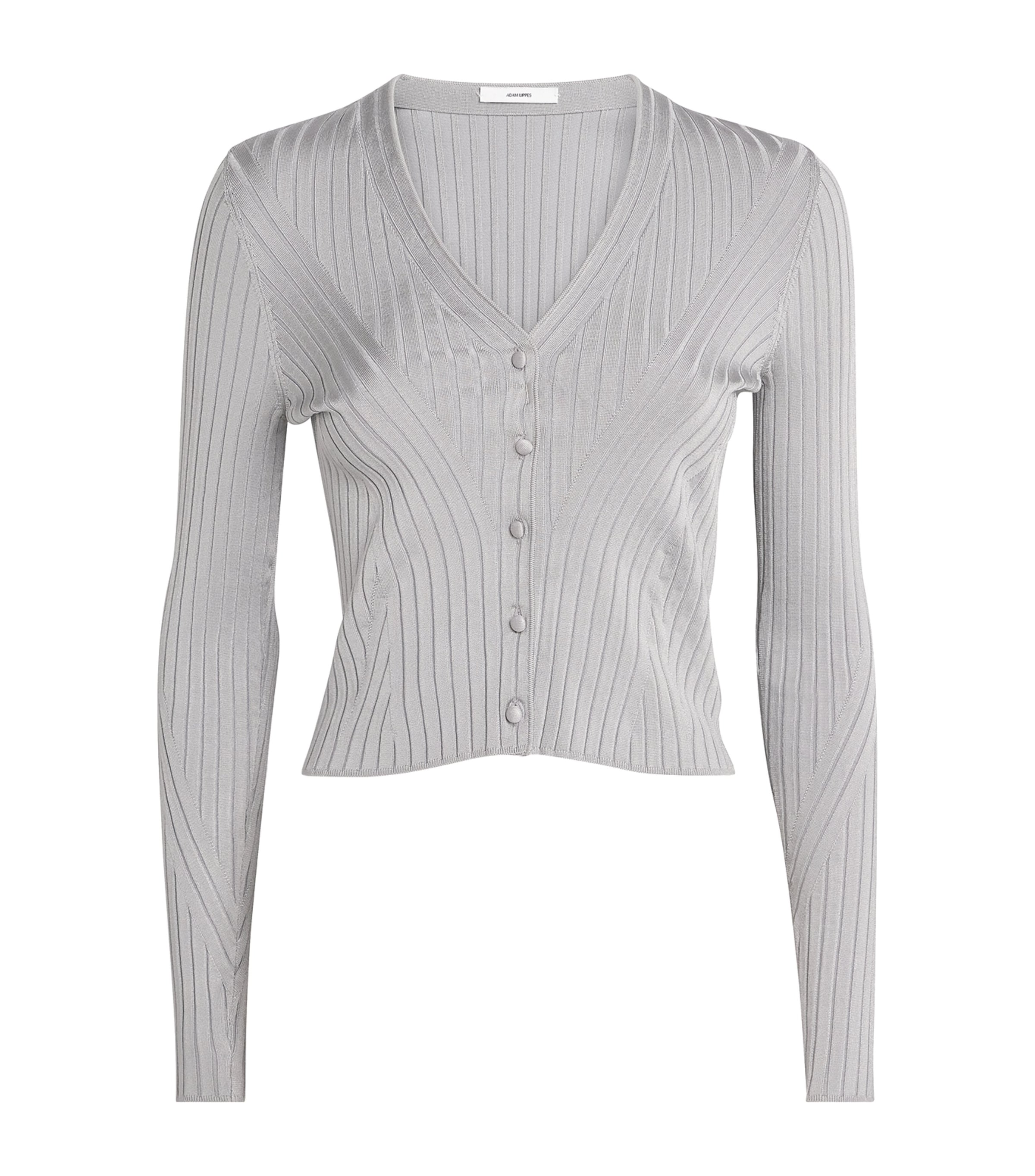Adam Lippes Womens Rib-Knit V-Neck Cardigan Silver Image 1