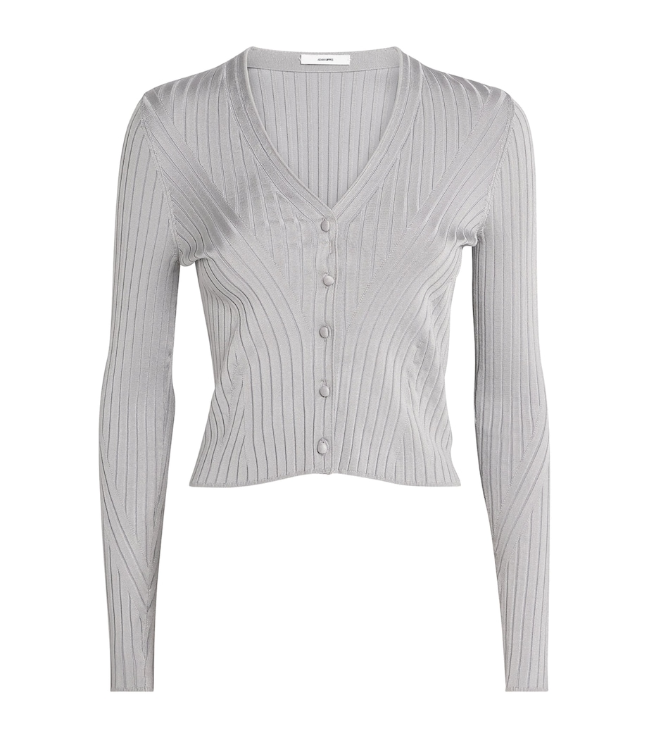 Adam Lippes Womens Rib-Knit V-Neck Cardigan Silver Image 1