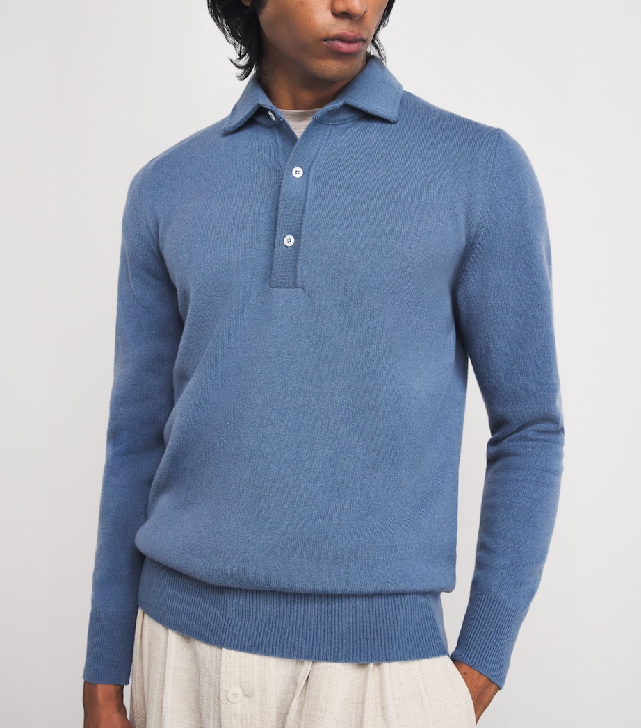 Cashmere Long-Sleeve Polo Shirt 820 Image 6
