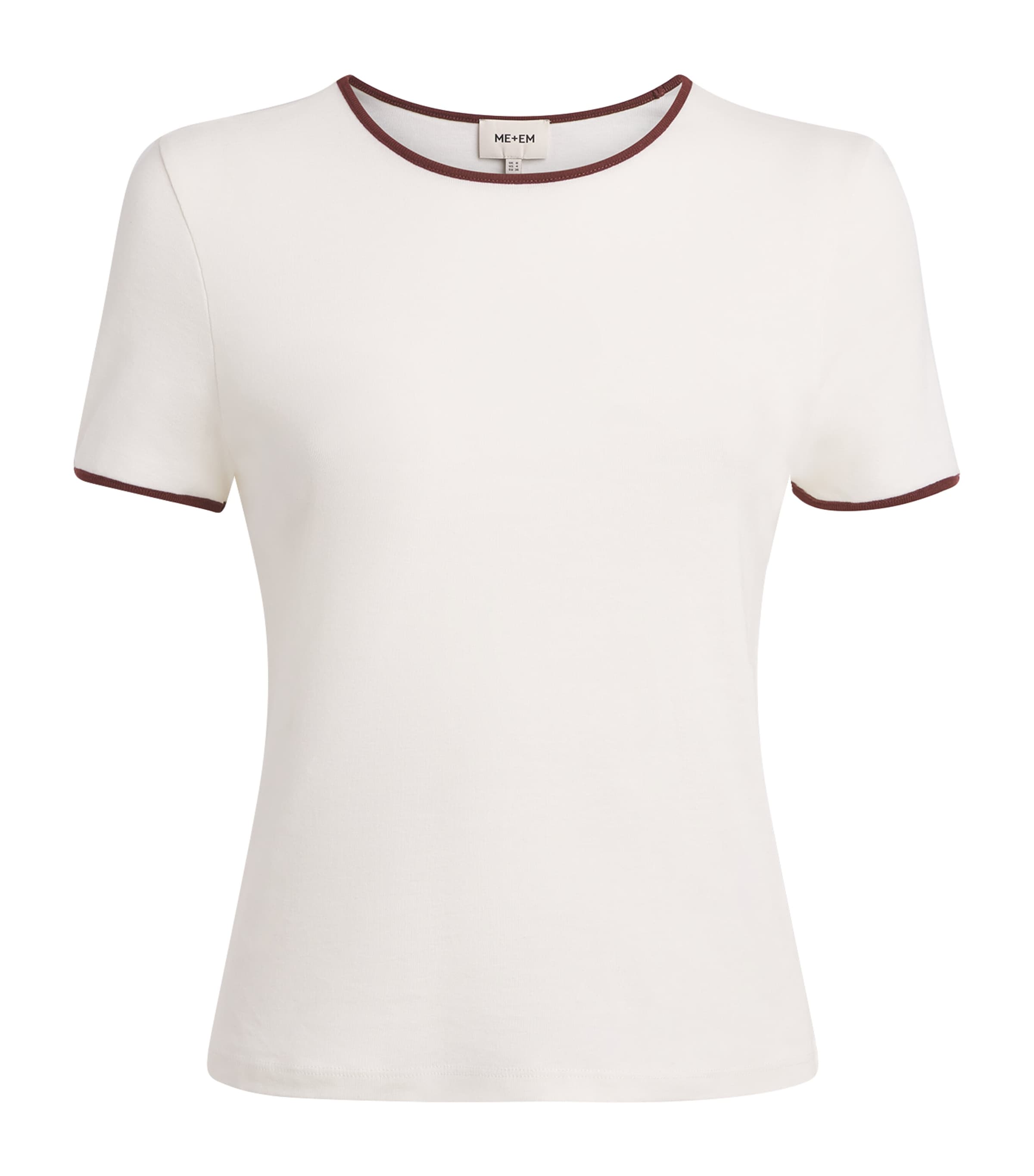 ME+EM Womens Organic Cotton Slim Ringer T-Shirt Cream/brown Image 1