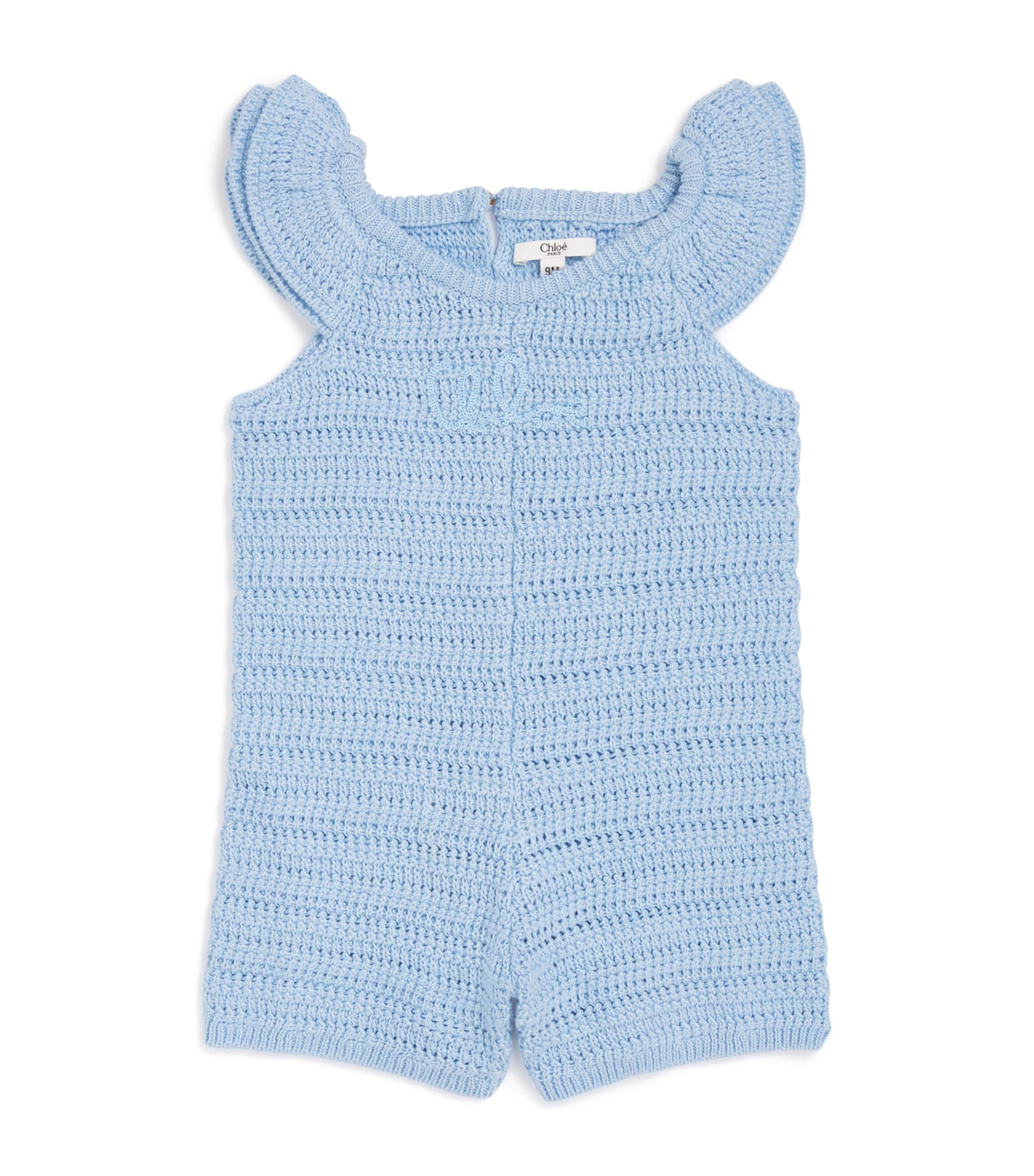 Chloé Kids Cotton Knitted Logo Playsuit (6-36 Months) Water Image 1