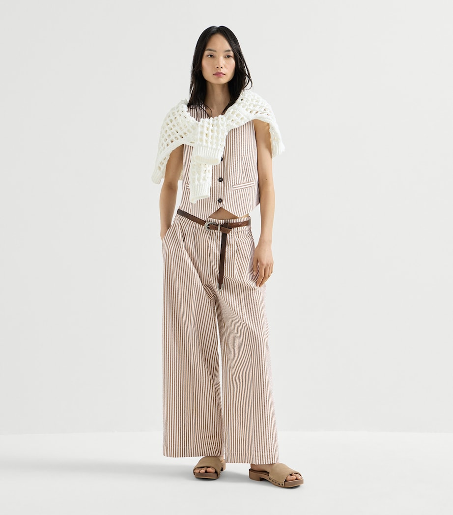 Brunello Cucinelli Womens Techno Cotton Seersucker Stripe Vest Image 2