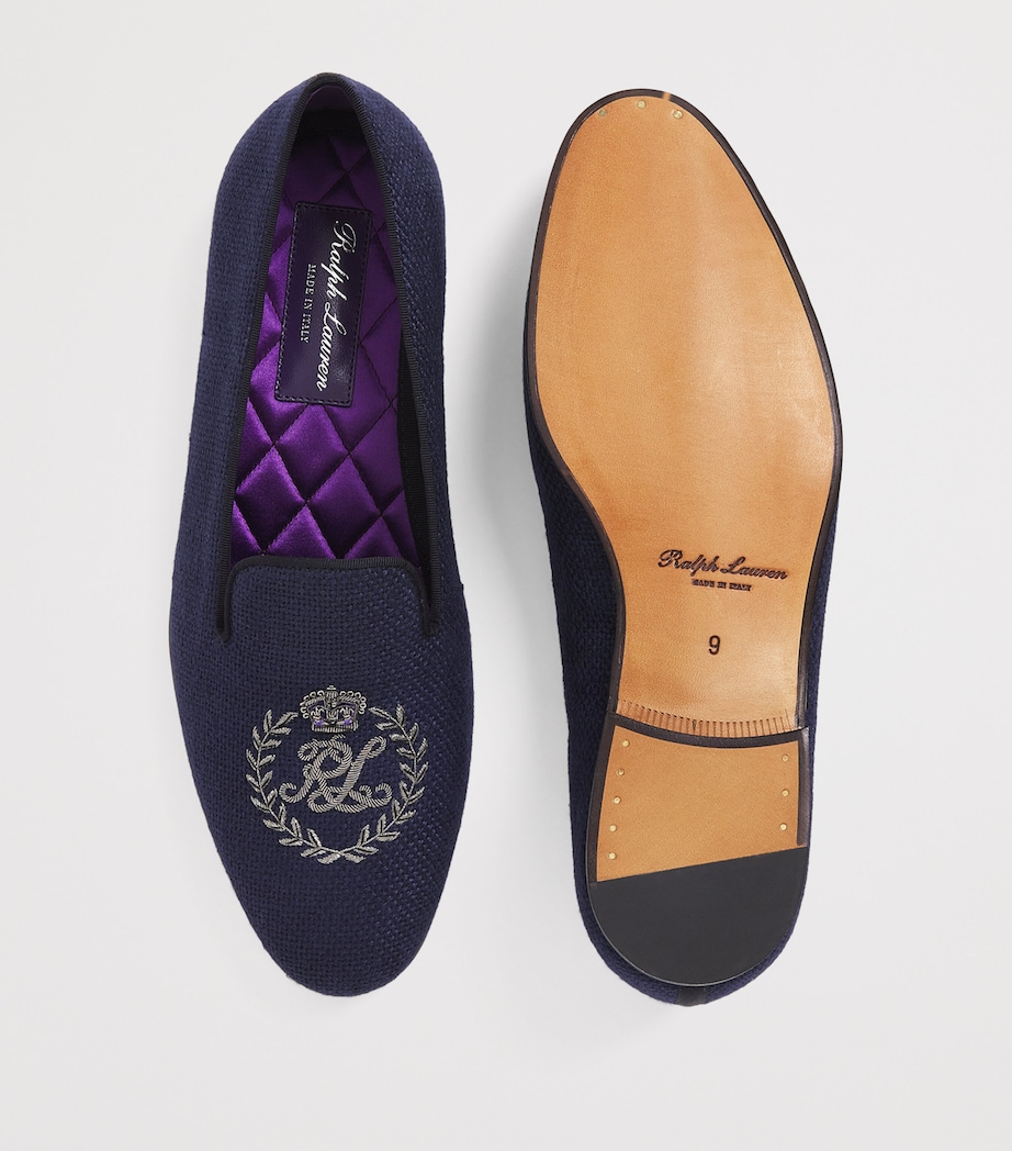 Velvet Crest-Embellished Slippers NAVY Image 7