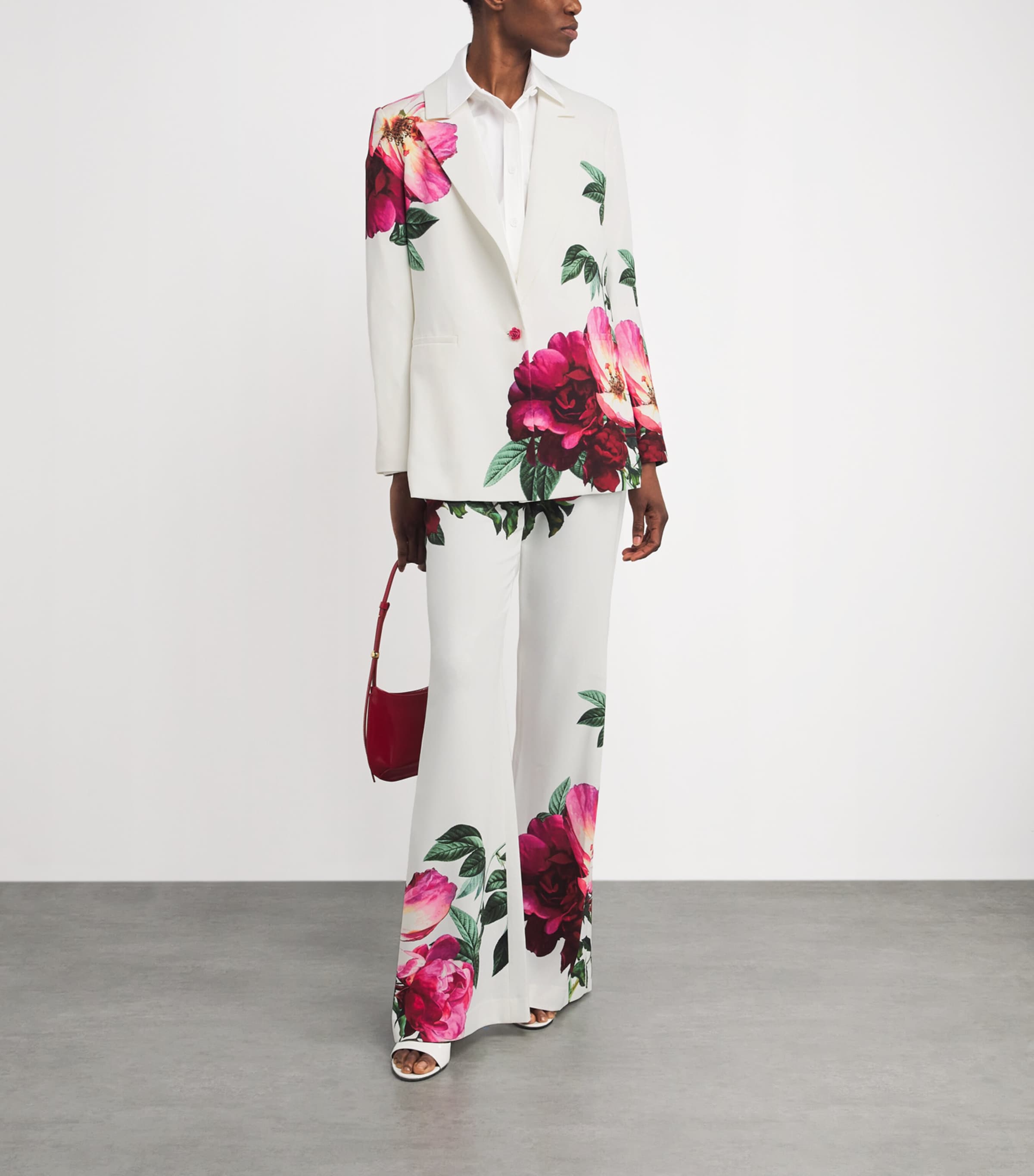 Alice+Olivia Womens Floral Print Andrew Flared Trousers O/white Image 2