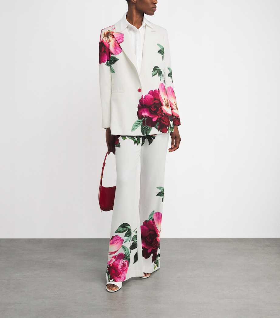 Alice+Olivia Womens Floral Print Andrew Flared Trousers O/white Image 2