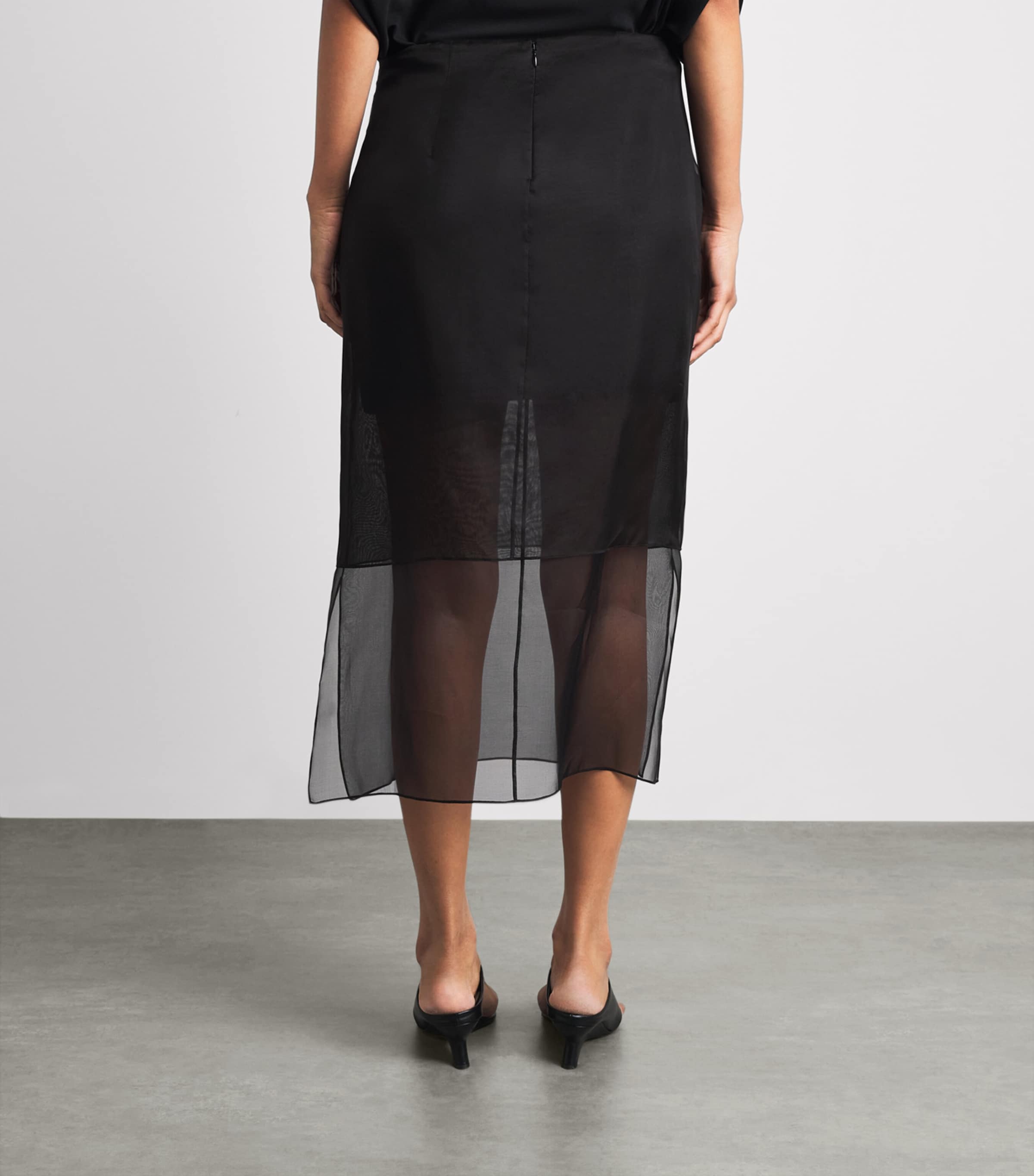 Brandon Maxwell Womens Silk Semi-Sheer Brett Midi Skirt Black Image 5