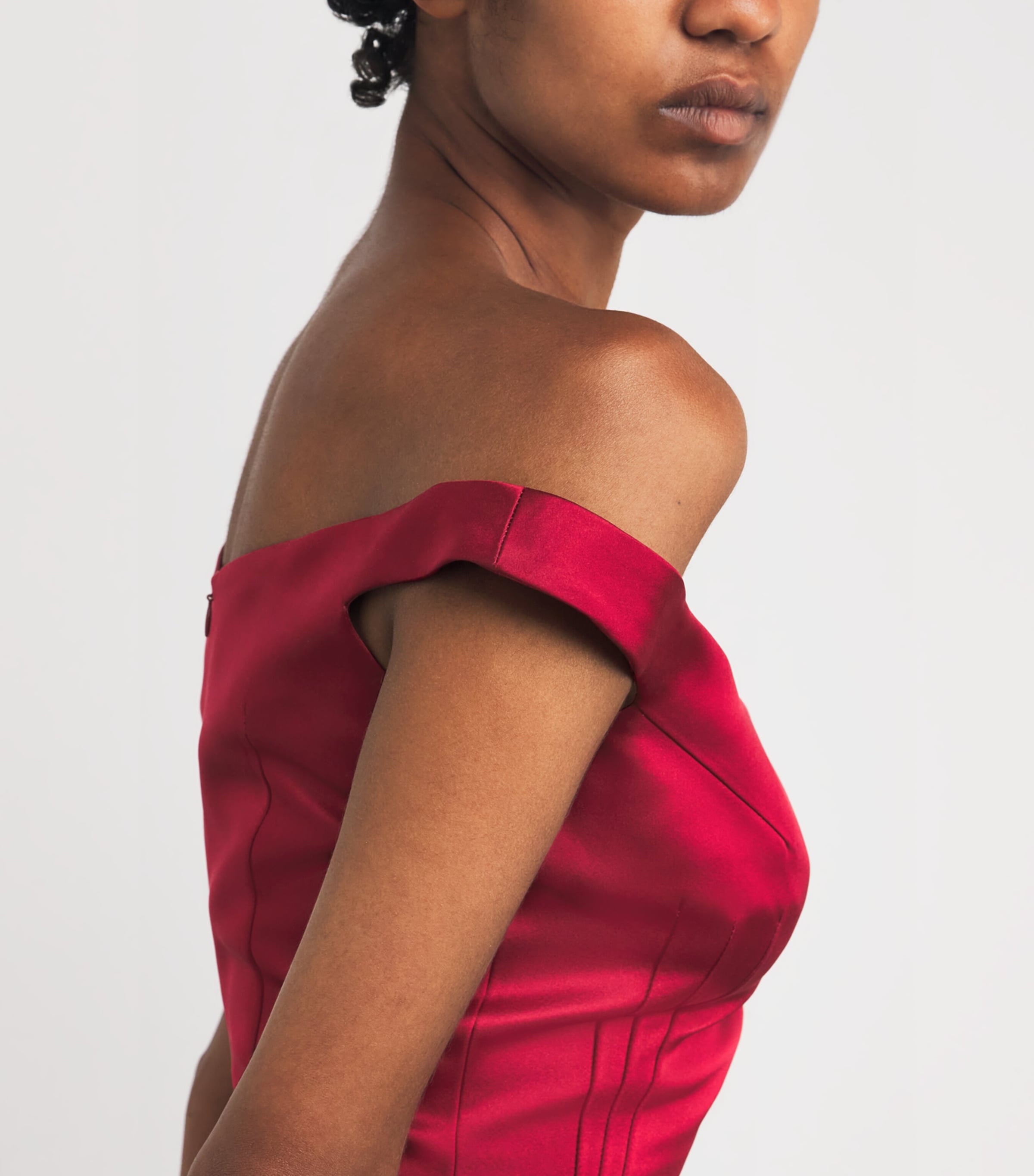 Silk Off-The-Shoulder Corset Midi Dress BORDEAUX Image 6