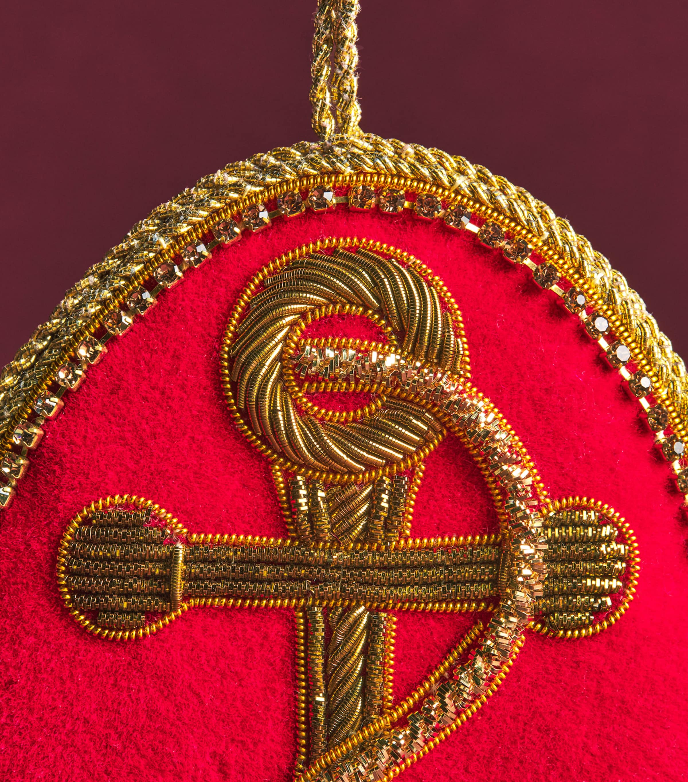 Tinker Tailor Embroidered Anchor Tree Decoration Red & Gold Image 2