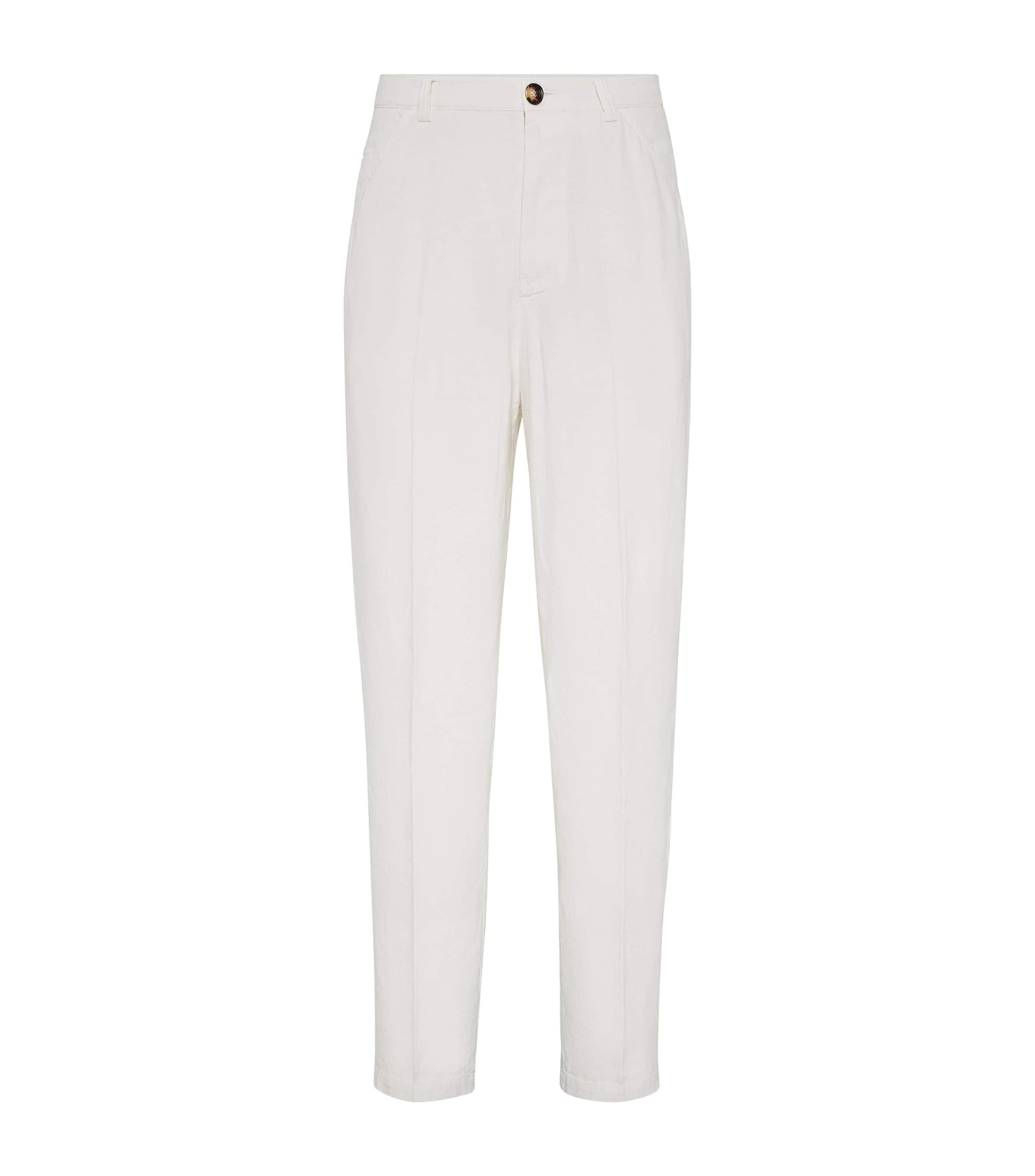 Brunello Cucinelli Tailored White Trousers With Concealed Fastening In Neutral