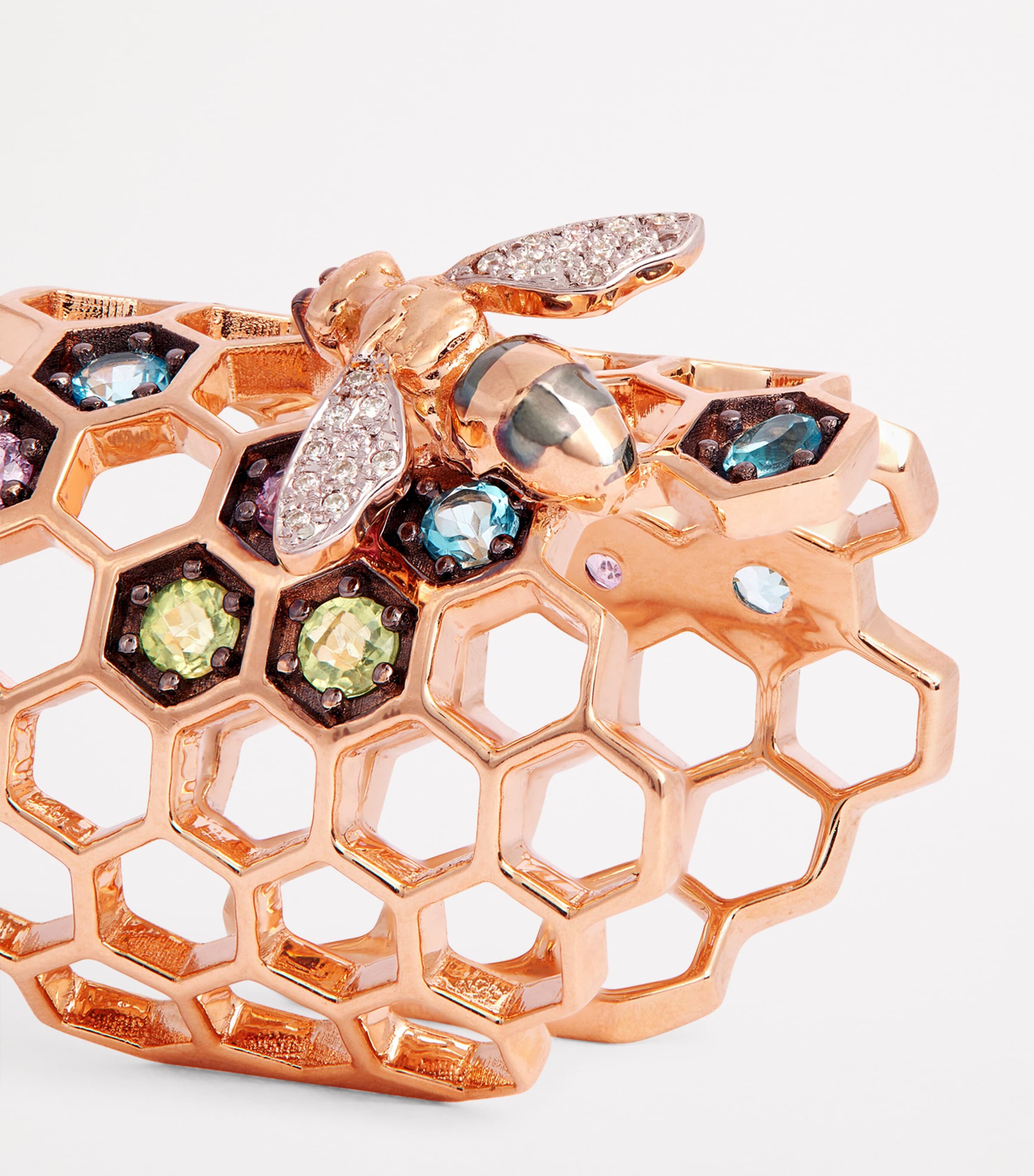Yellow Gold, Diamond and Mixed Stone Honeycomb Ring (Size 54) ROSE GOLD Image 5