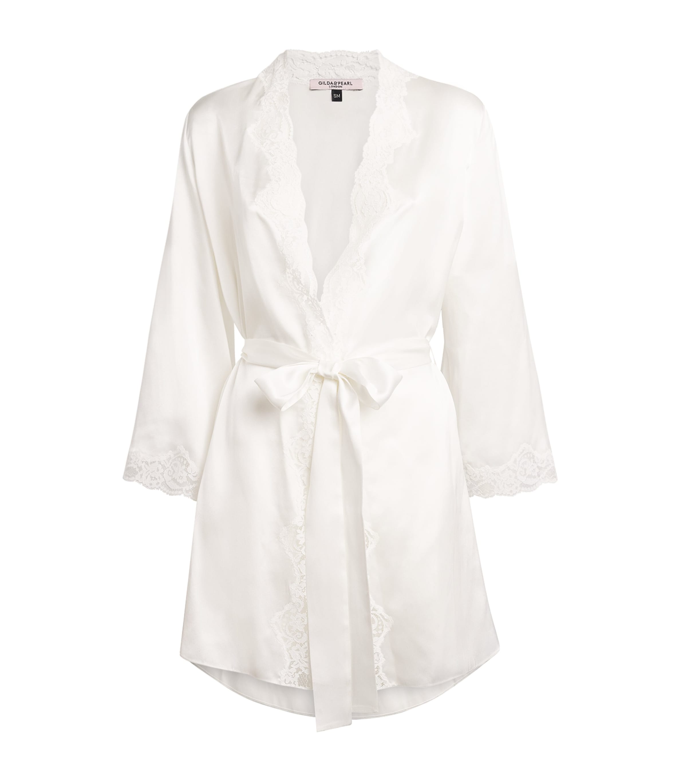 Gilda & Pearl Silk Lace-trim In My Boudoir Short Robe In White