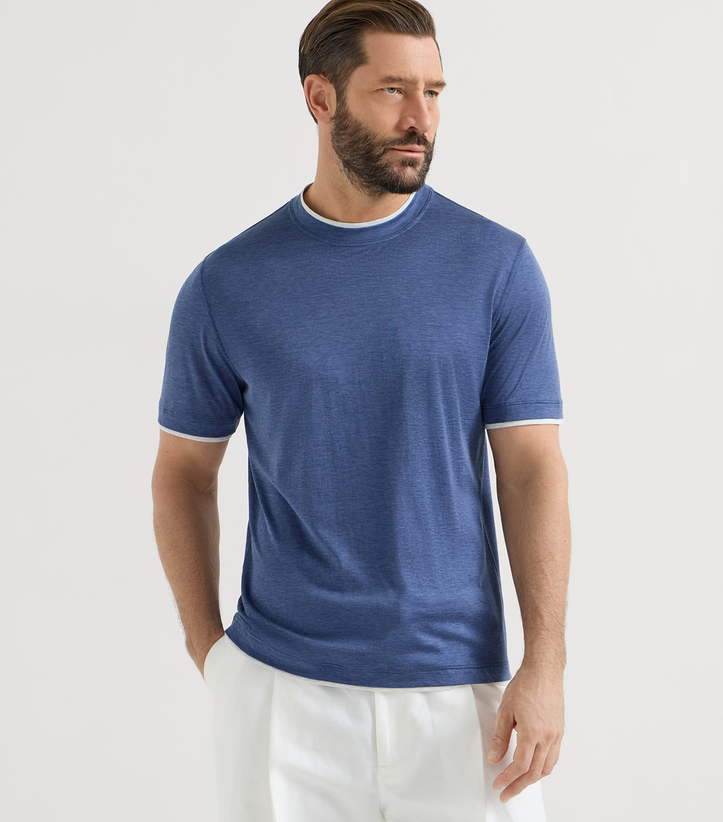 Brunello Cucinelli Mens Silk-Cotton Layered T-Shirt Image 3