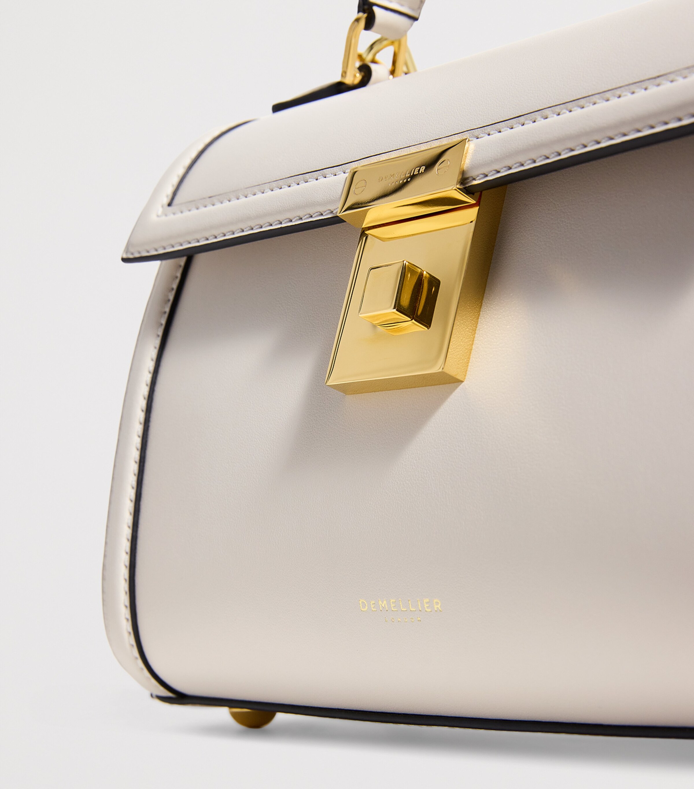 Demellier Leather Paris Top-Handle Bag Off White W/be Image 6