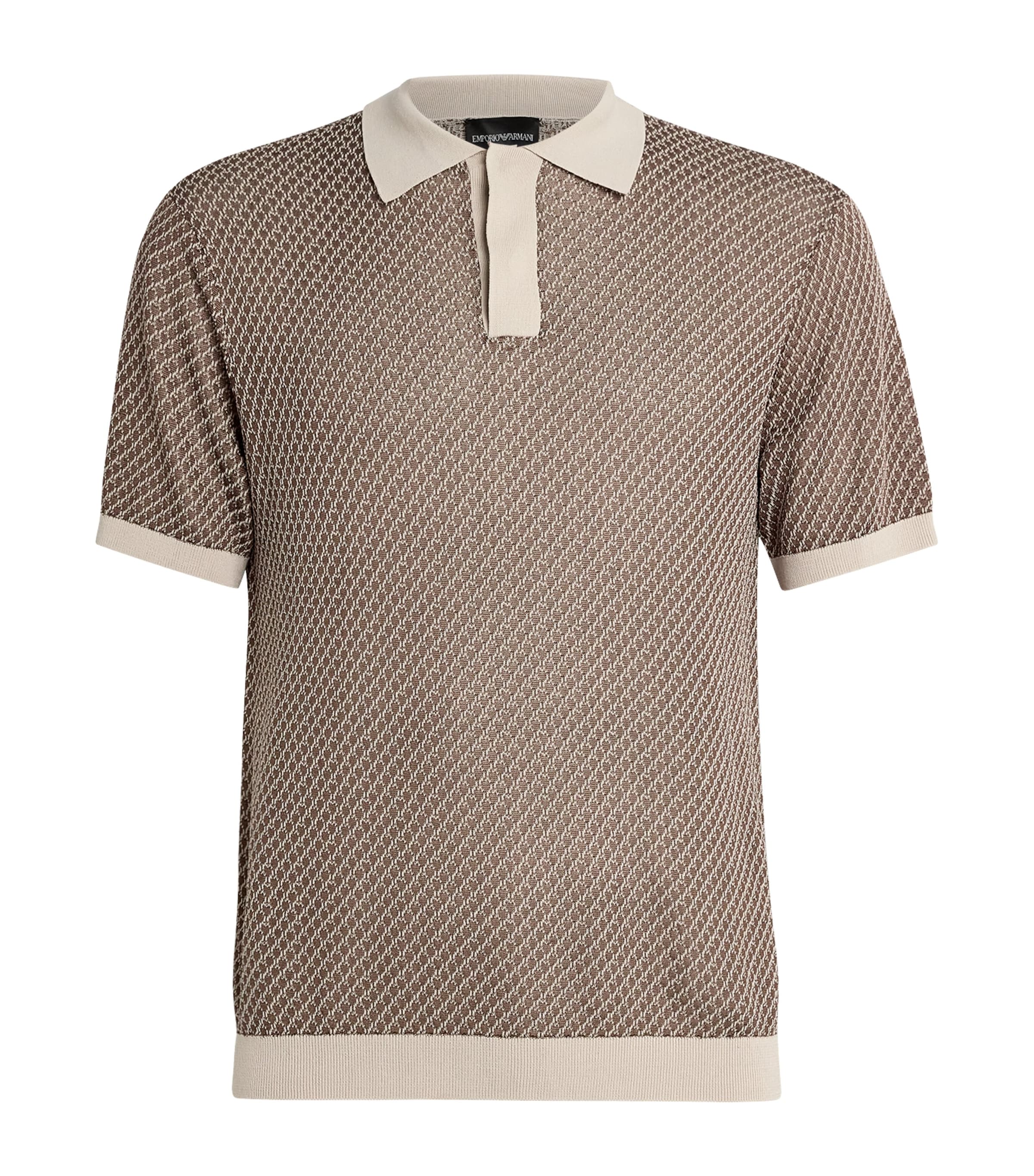 Emporio Armani Jacquard Knit Polo Shirt In Beige