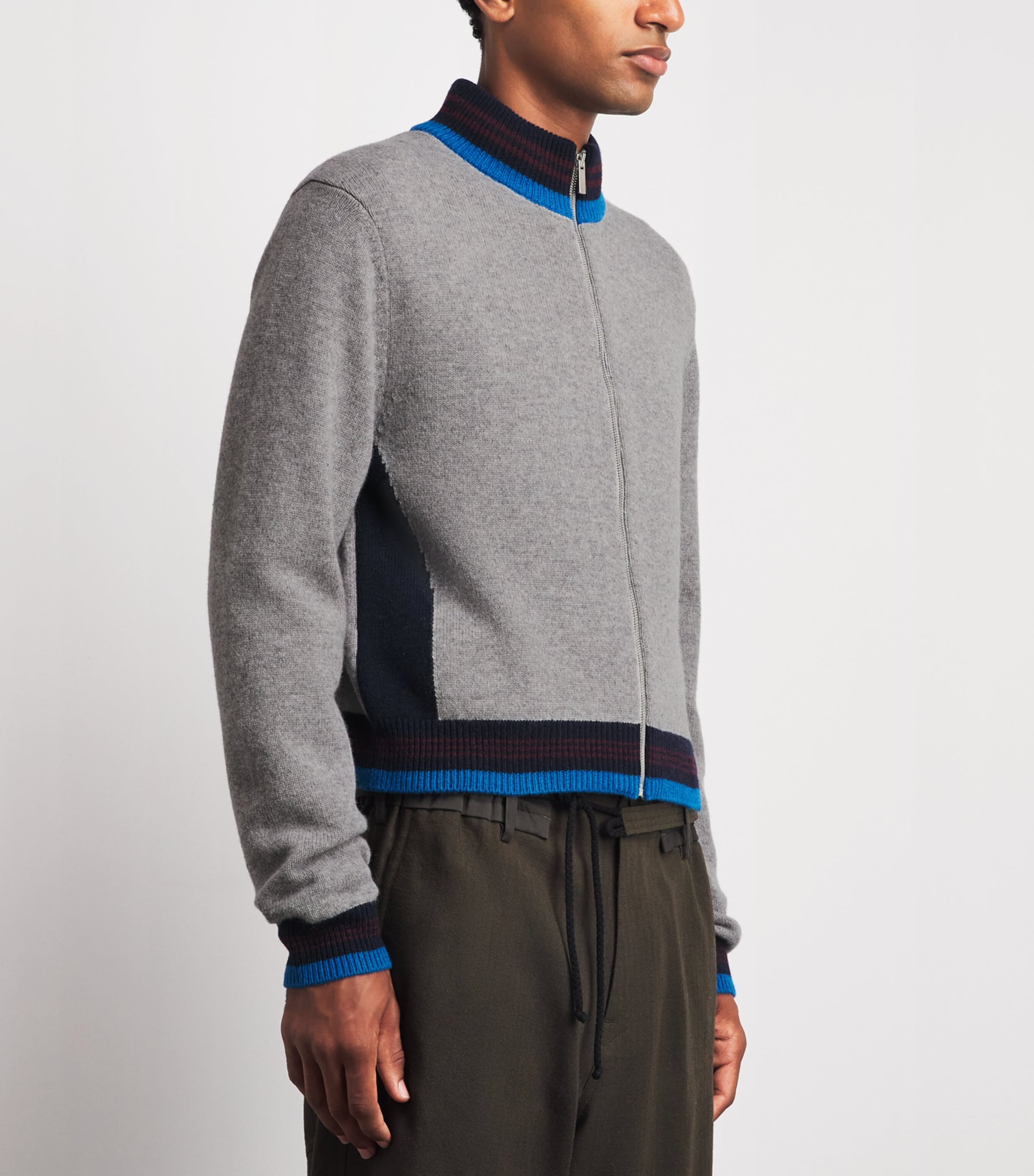 System Mens Wool-Cotton Zip-Up Cardigan Grey Image 4