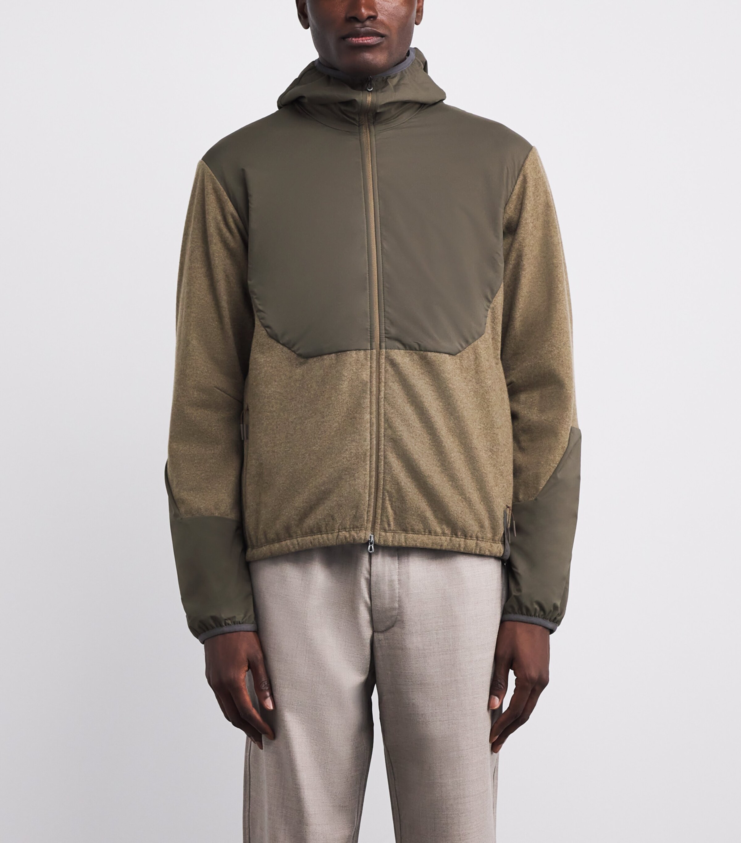 Sease Mens Wool-Cashmere Zipped Hoodie Bronze Olive Image 3