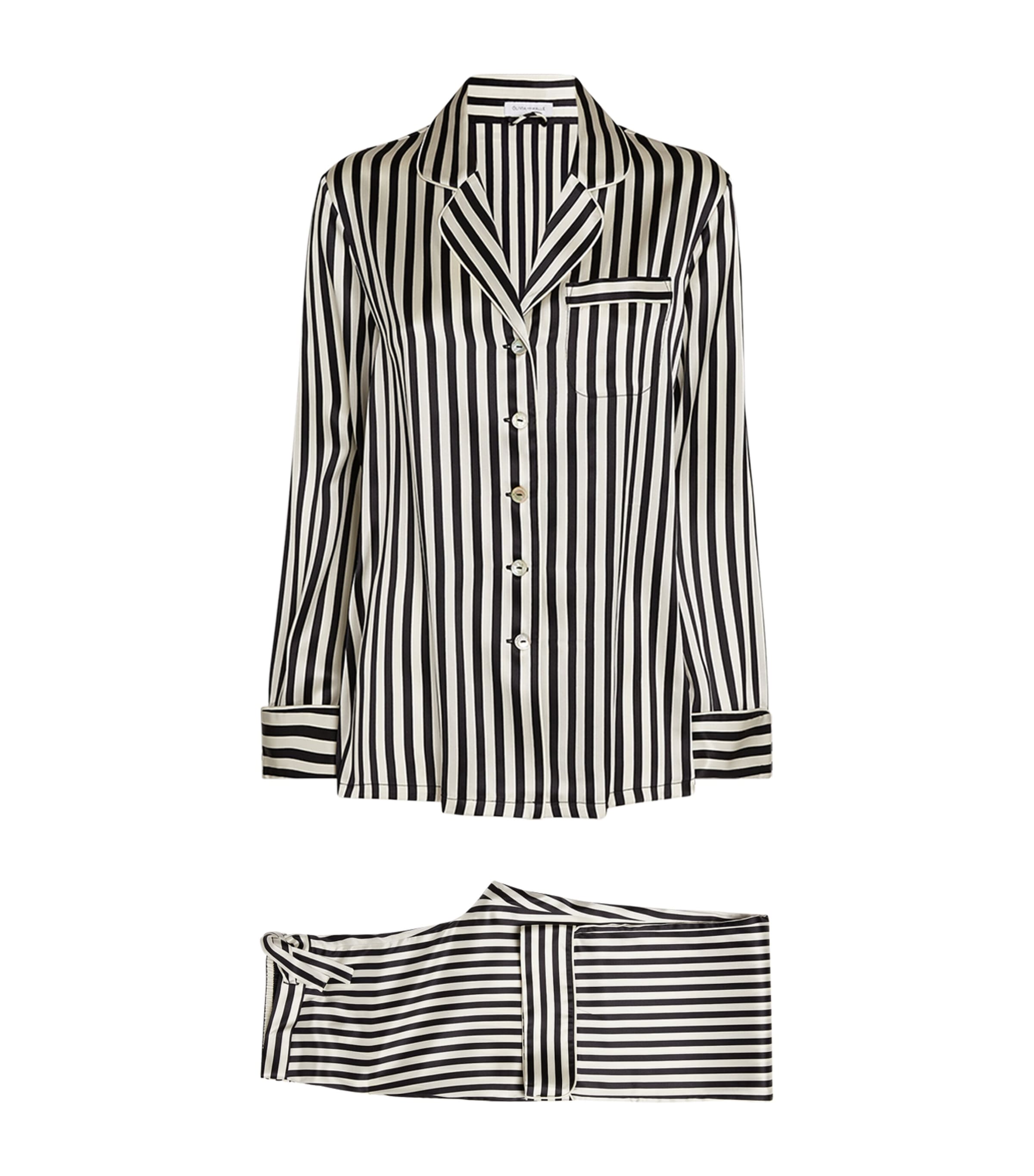 Olivia Von Halle Lila Nika Striped Silk Long Pajama Set In Nika Core