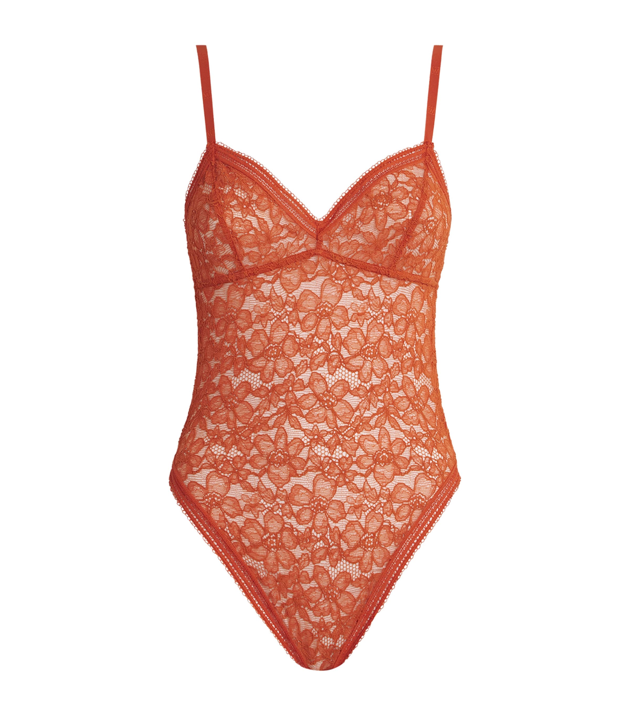 Wolford Lace Floral Bodysuit In Red