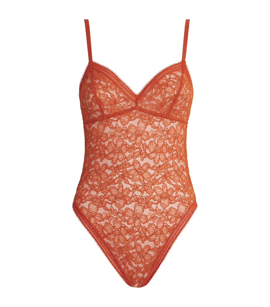 Lace Floral Bodysuit 544 PUMPKIN RED Image 1