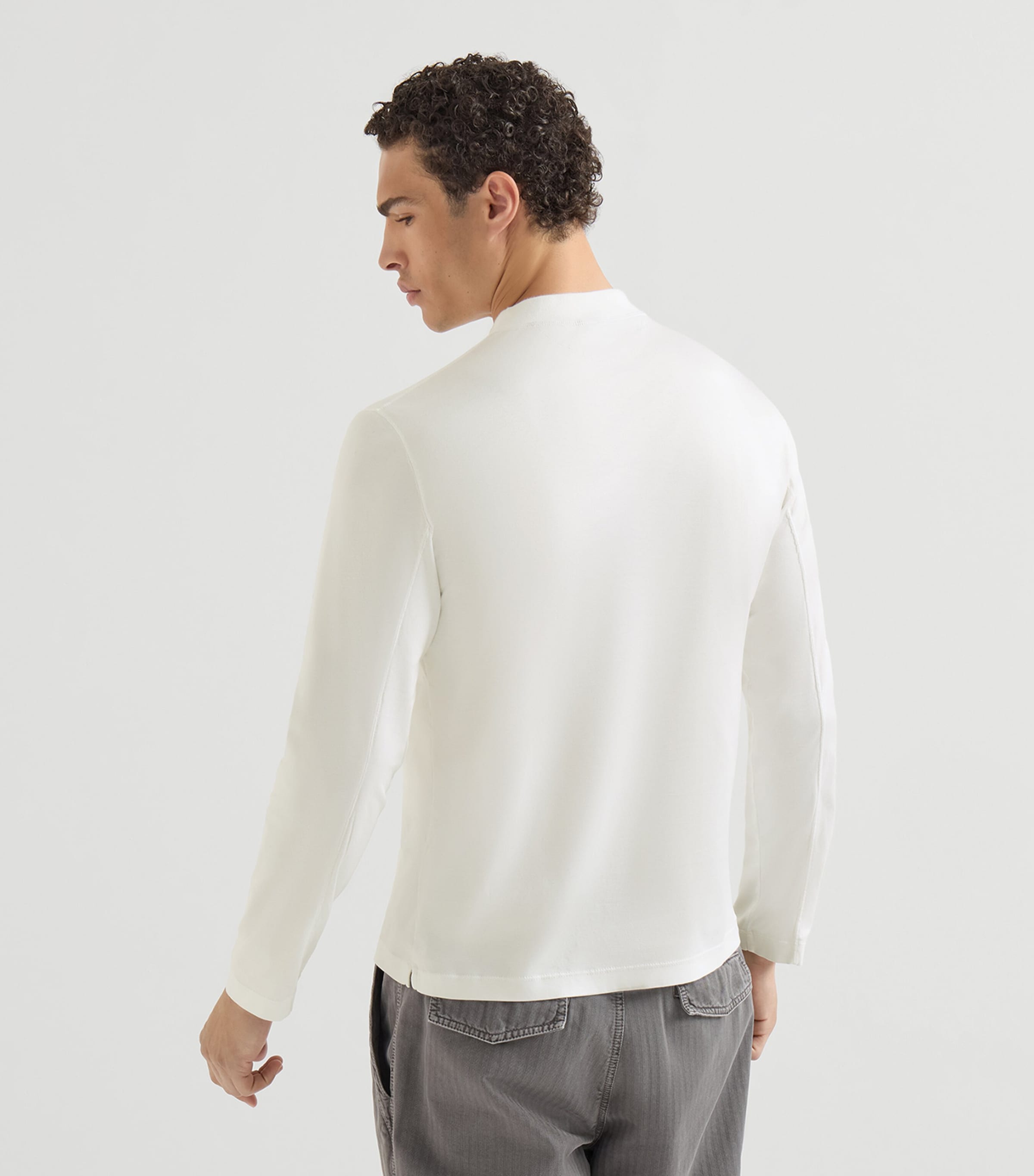 Brunello Cucinelli Mens Cotton High-Neck Long-Sleeve T-Shirt White Image 5