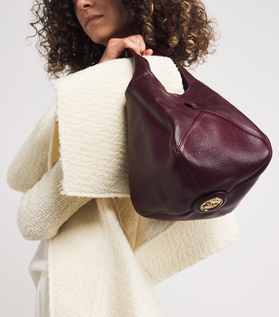 Small Leather Balloon Bucket Bag GRENAT Image 5