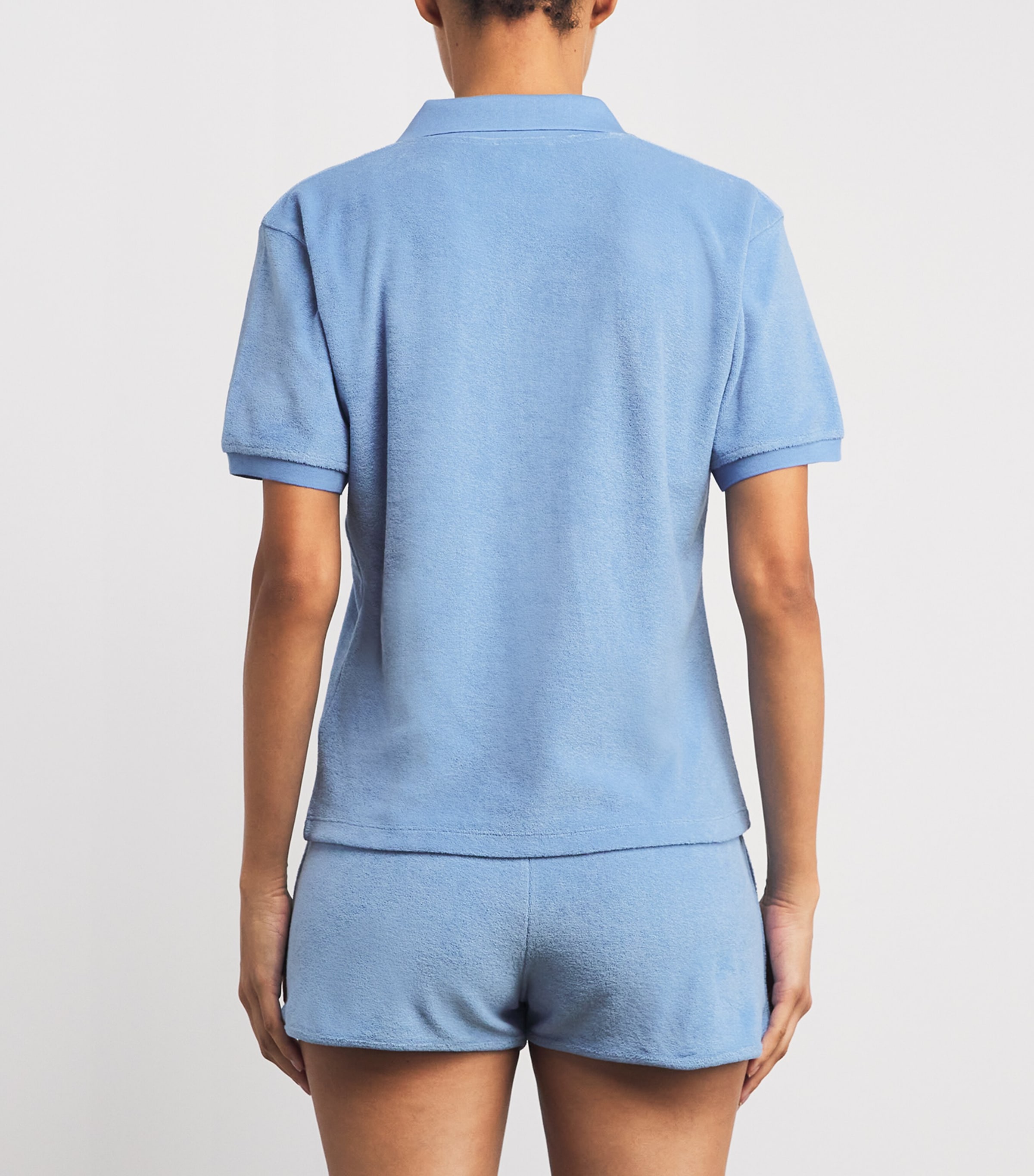 Cotton Terry Towelling Polo Shirt CORNFLOWER Image 4