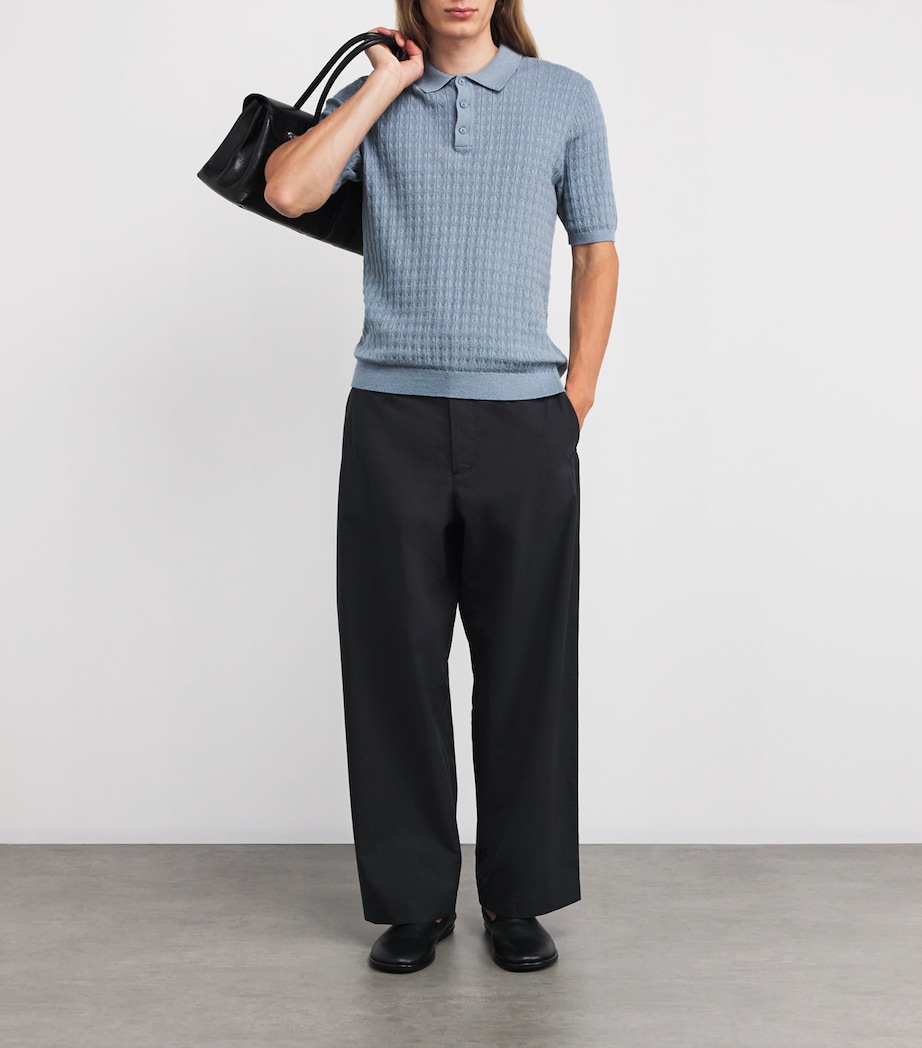 Cotton-Cashmere Diamond Polo Shirt GREY BLUE Image 2