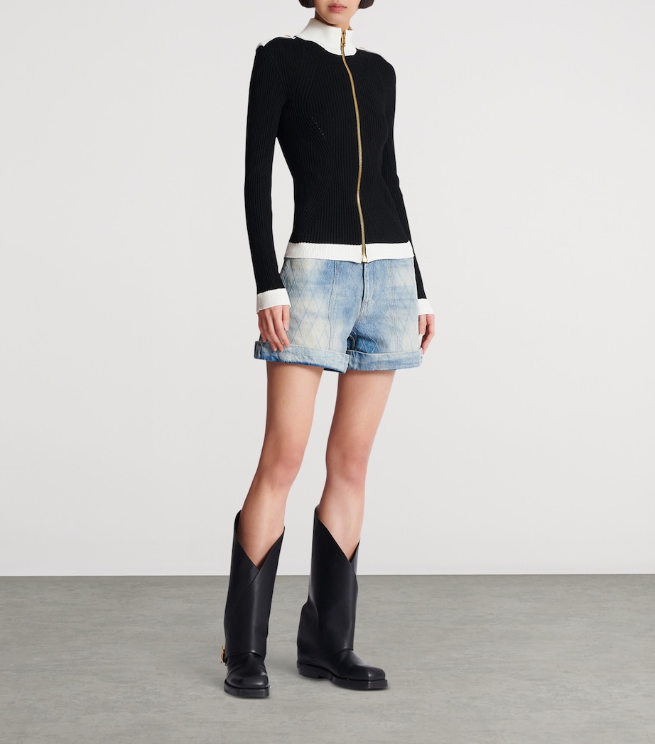 Contrast Zip-Up Cardigan EAB NOIR/BLANC Image 5