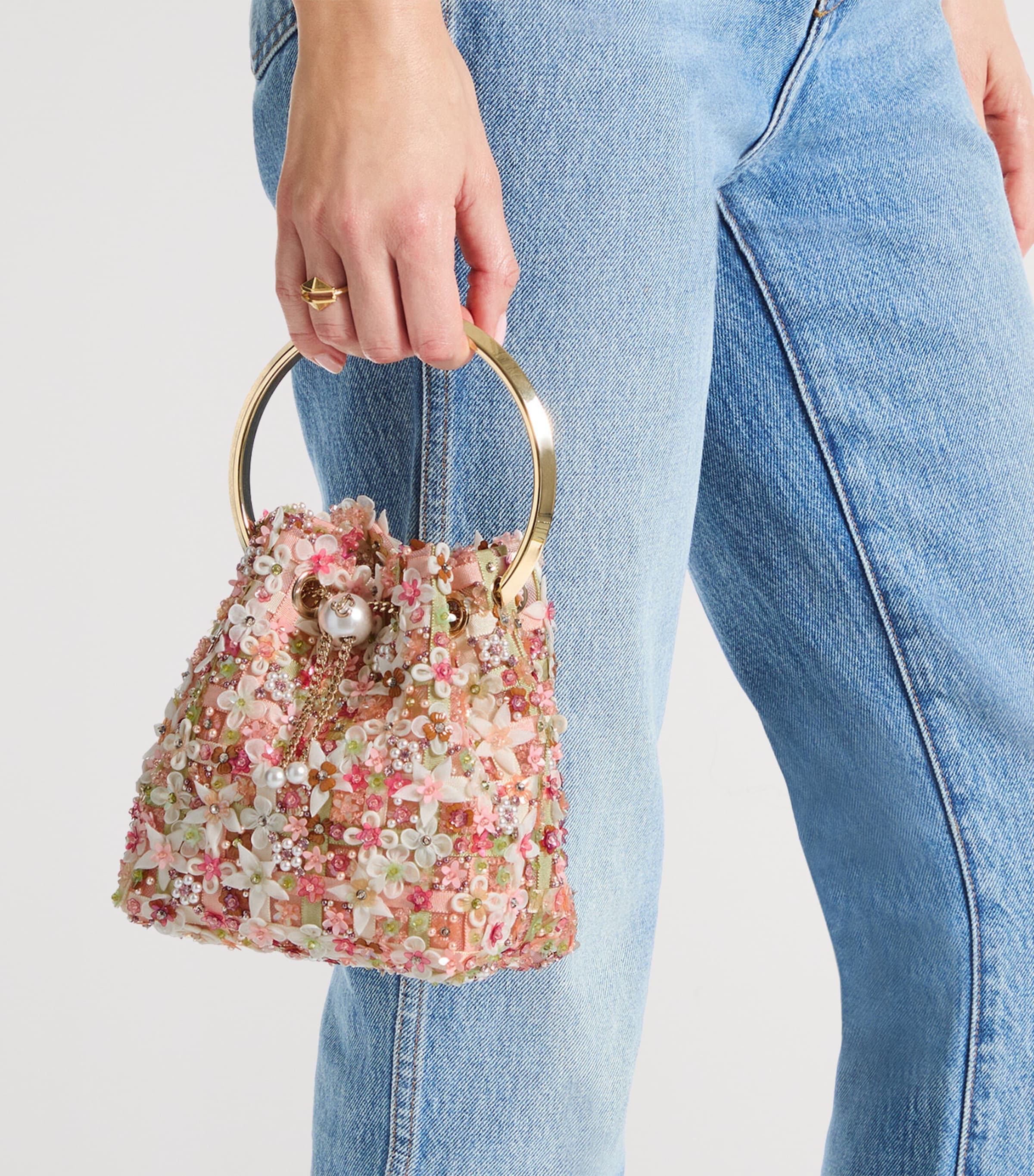 Jimmy Choo Floral Bon Bon Top-Handle Bag Rose Multi/light Gol Image 2