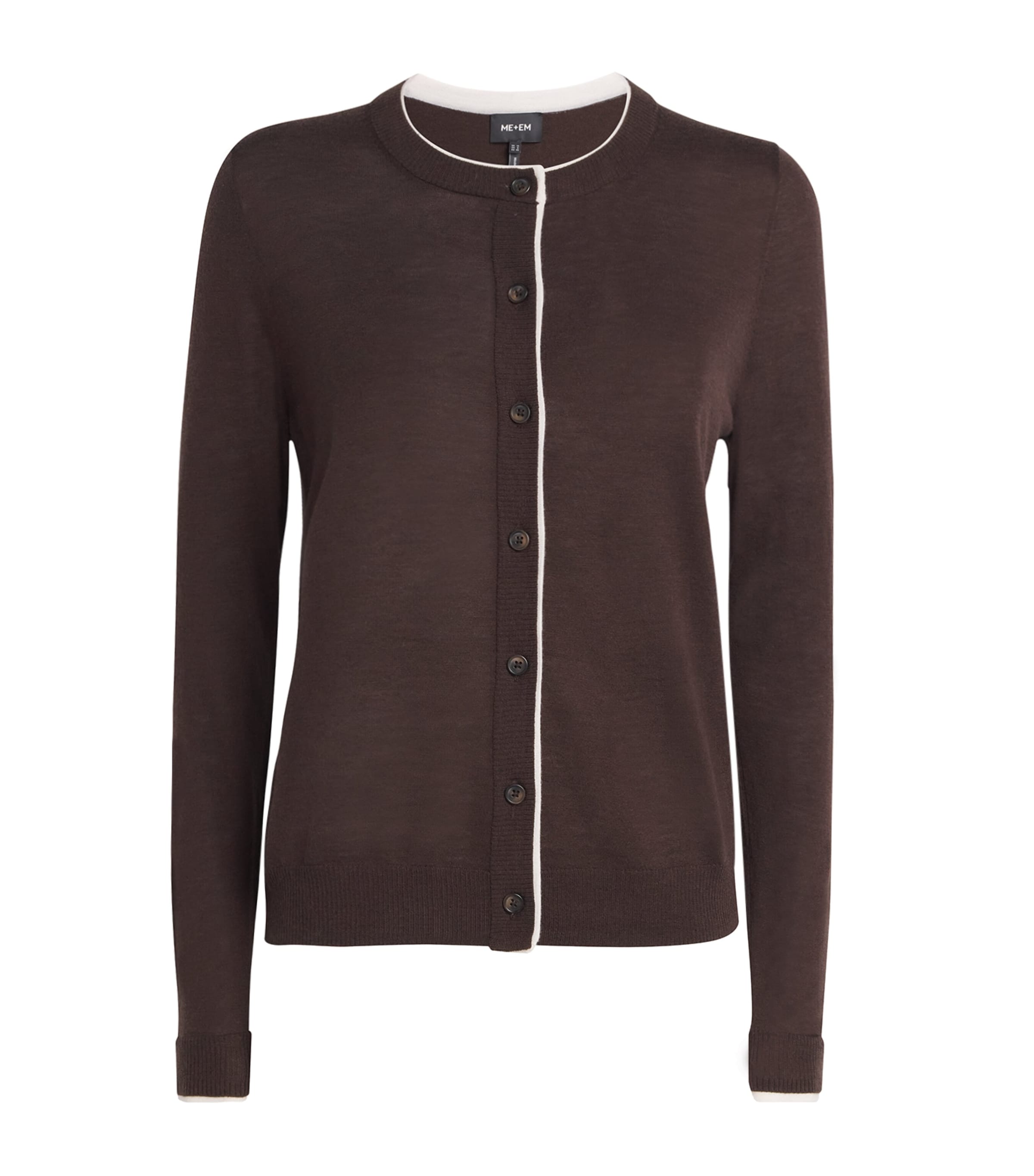 ME+EM Womens Merino Wool-Cashmere Barely There Cardigan Chocolate/white Image 1