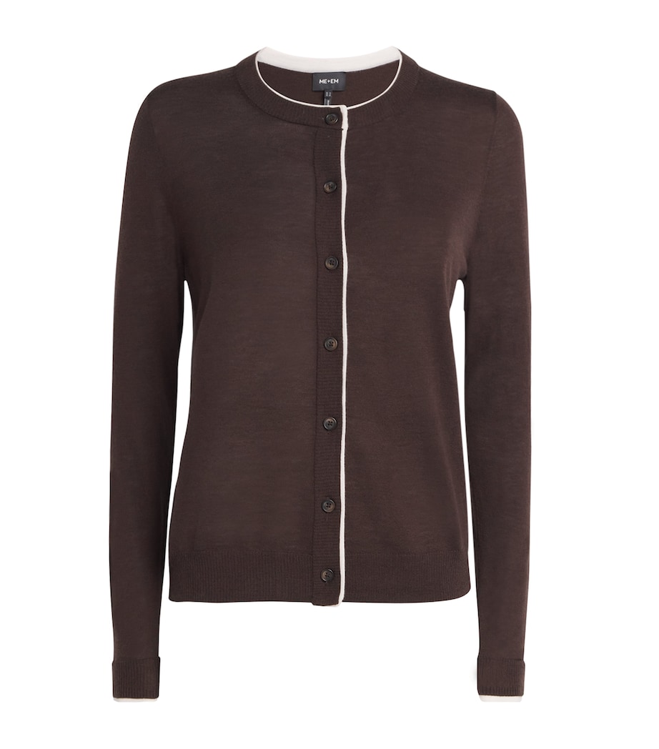 ME+EM Womens Merino Wool-Cashmere Barely There Cardigan Chocolate/white Image 1
