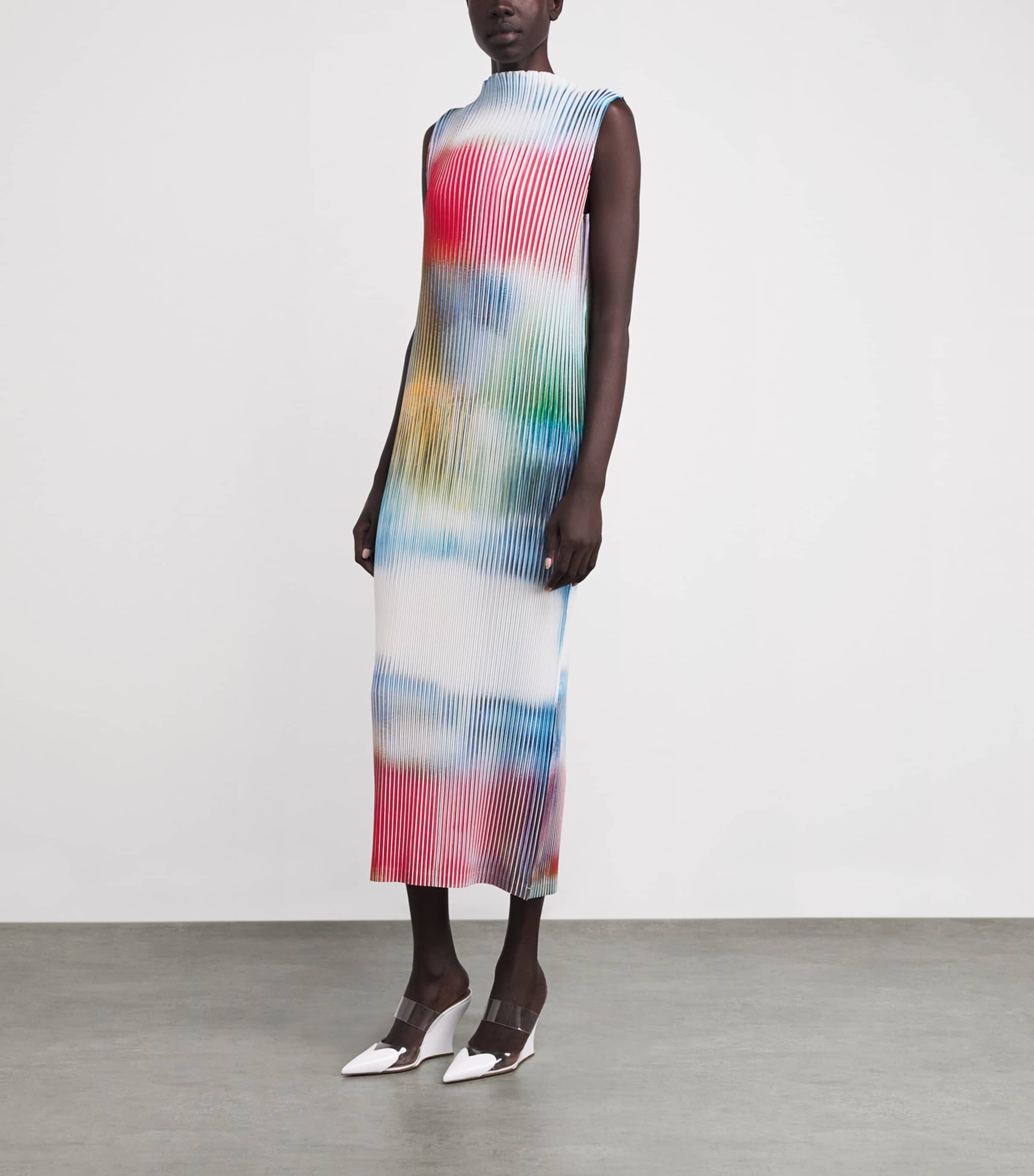 Issey Miyake Womens Obscure Pleats Midi Dress Multi Color Image 2