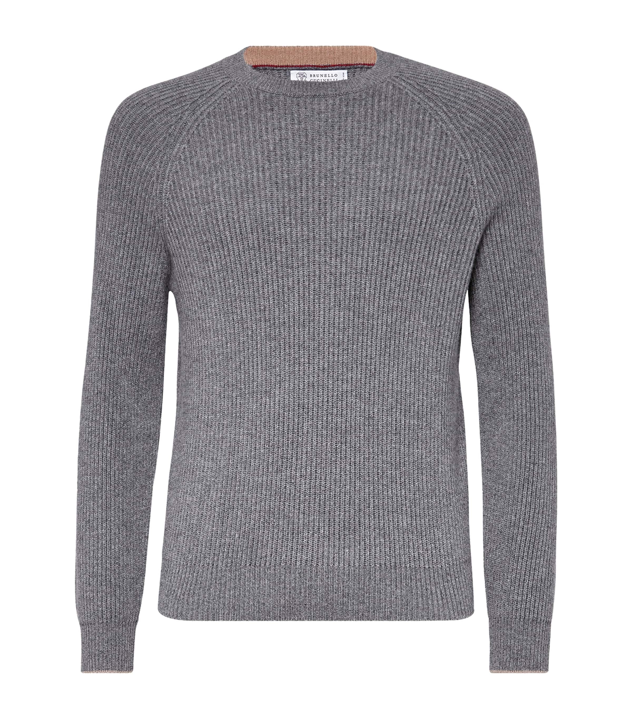 Brunello Cucinelli Cashmere Ribbed Sweater In Gray
