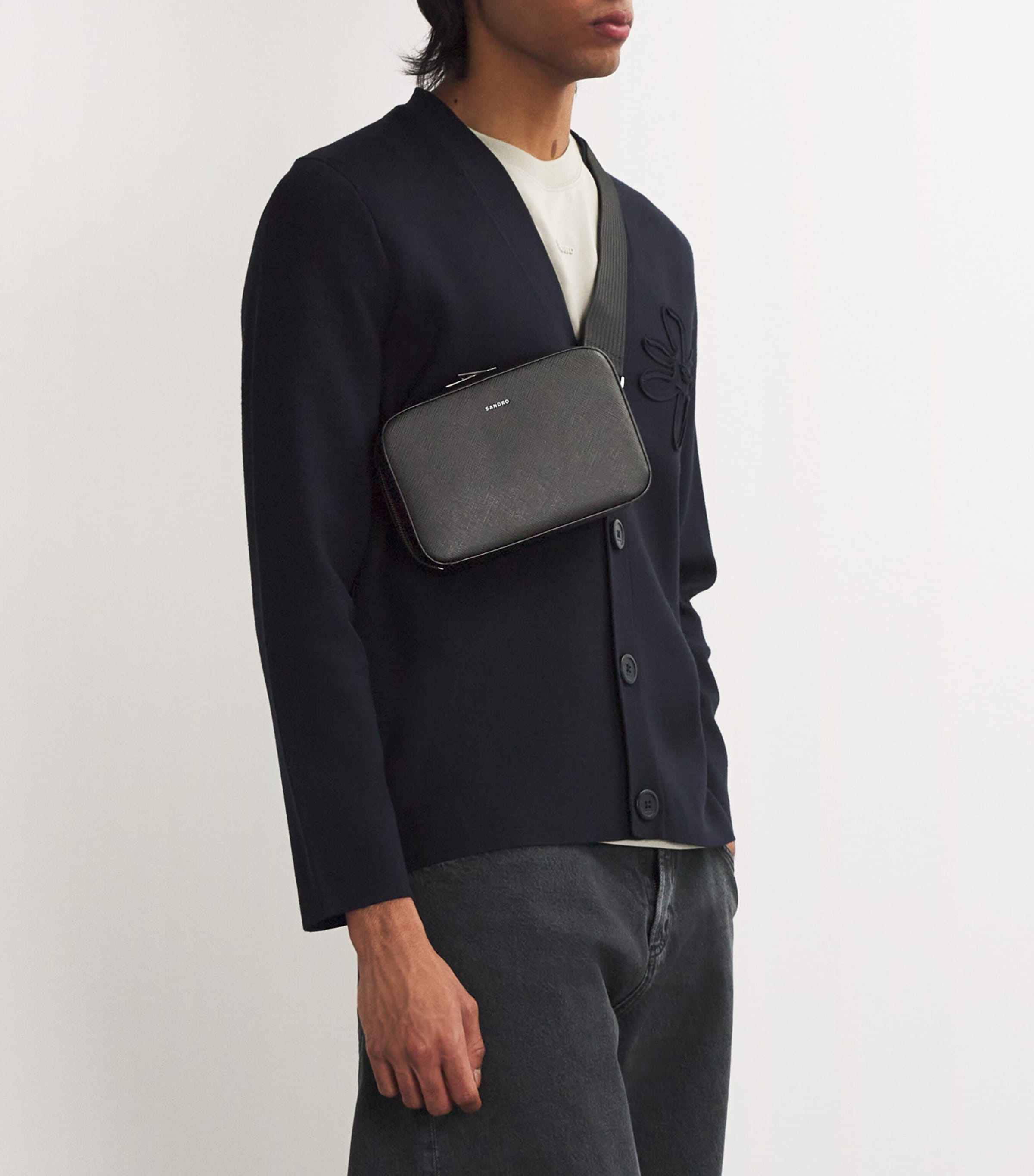 Small Recycled Leather Cross-Body Bag BLACK Image 5