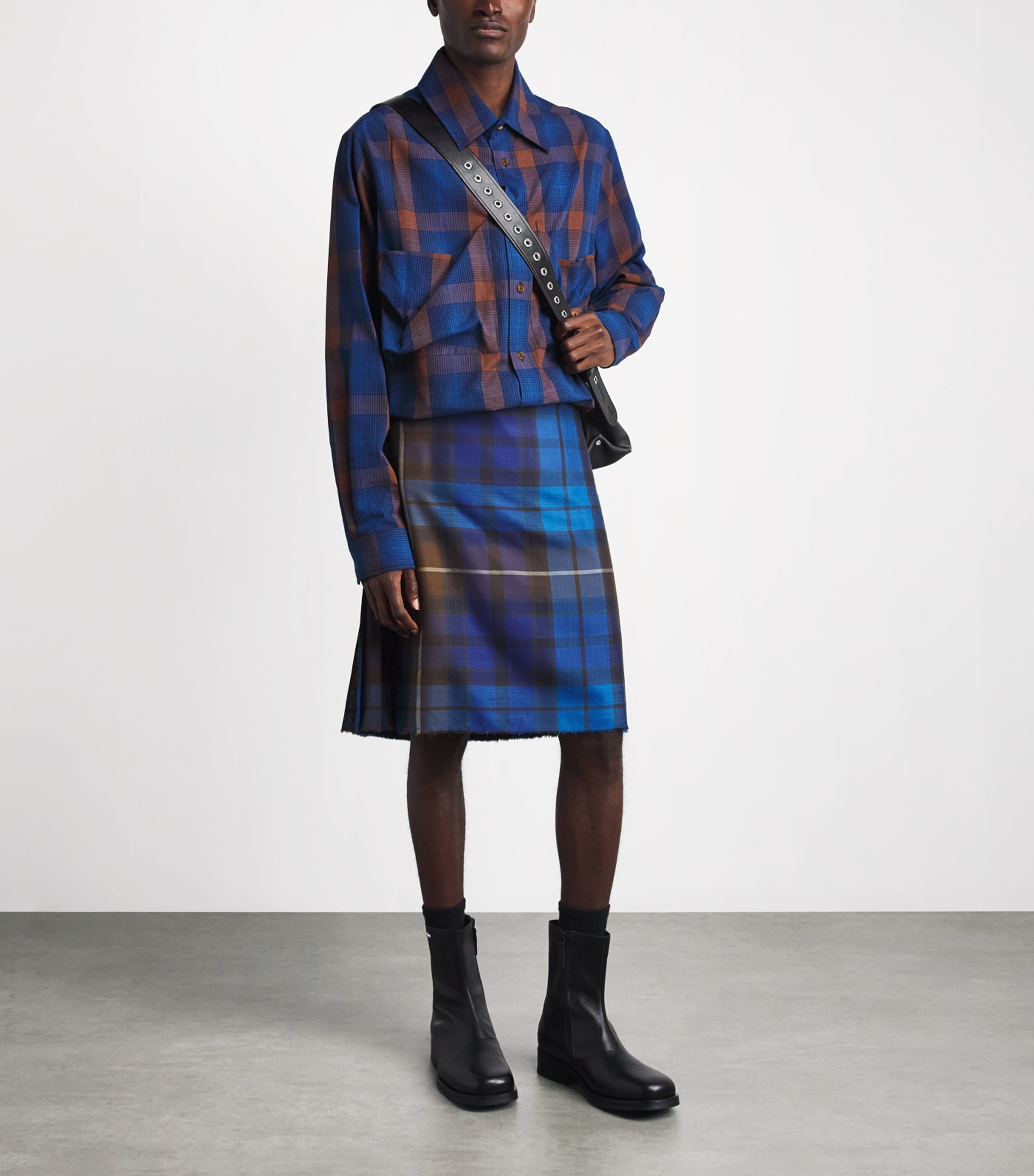 Vivienne Westwood Mens Wool Check Kilt Blue/brown Image 2
