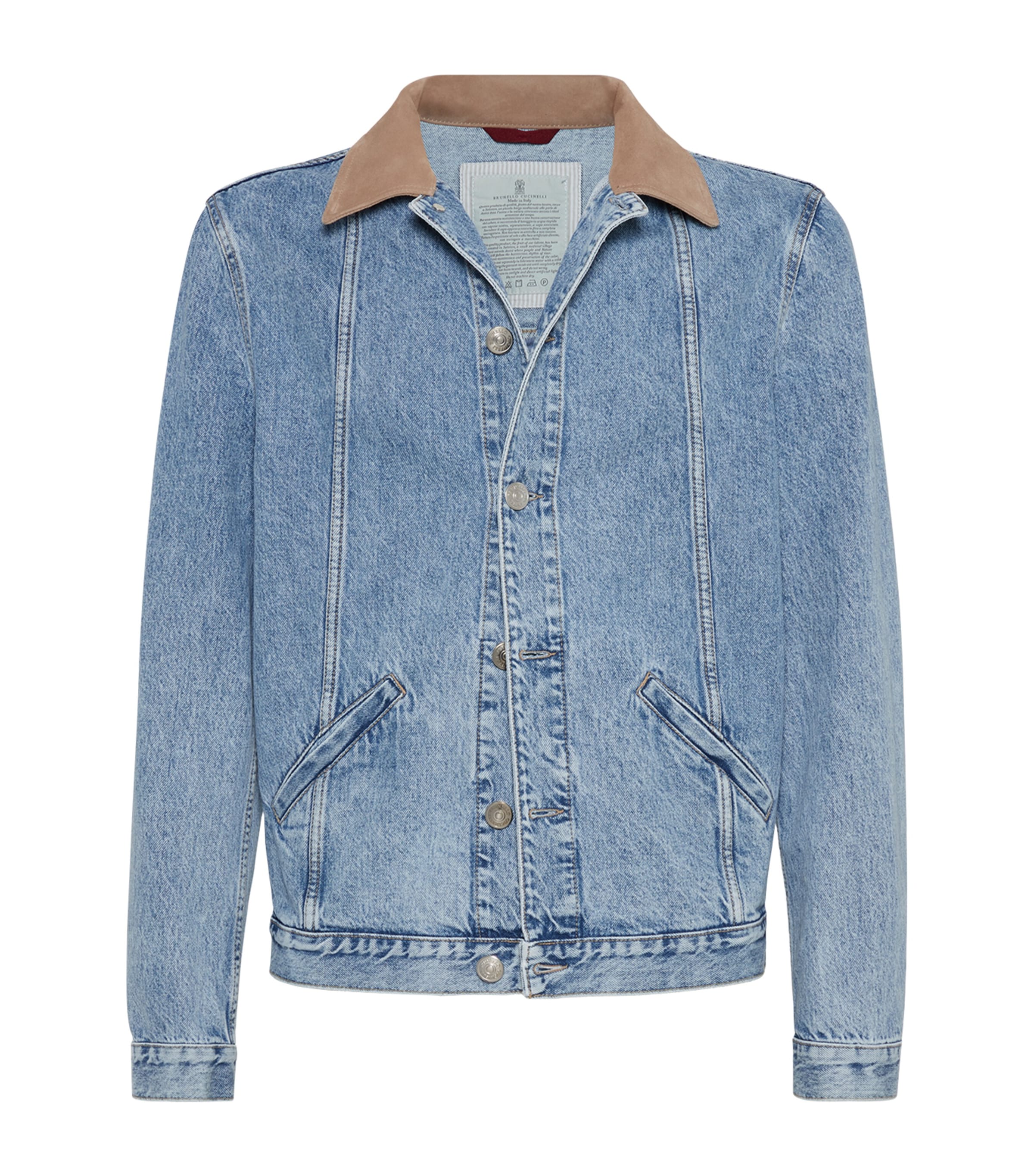 Brunello Cucinelli Slim-fit Suede-trimmed Denim Jacket In Blue