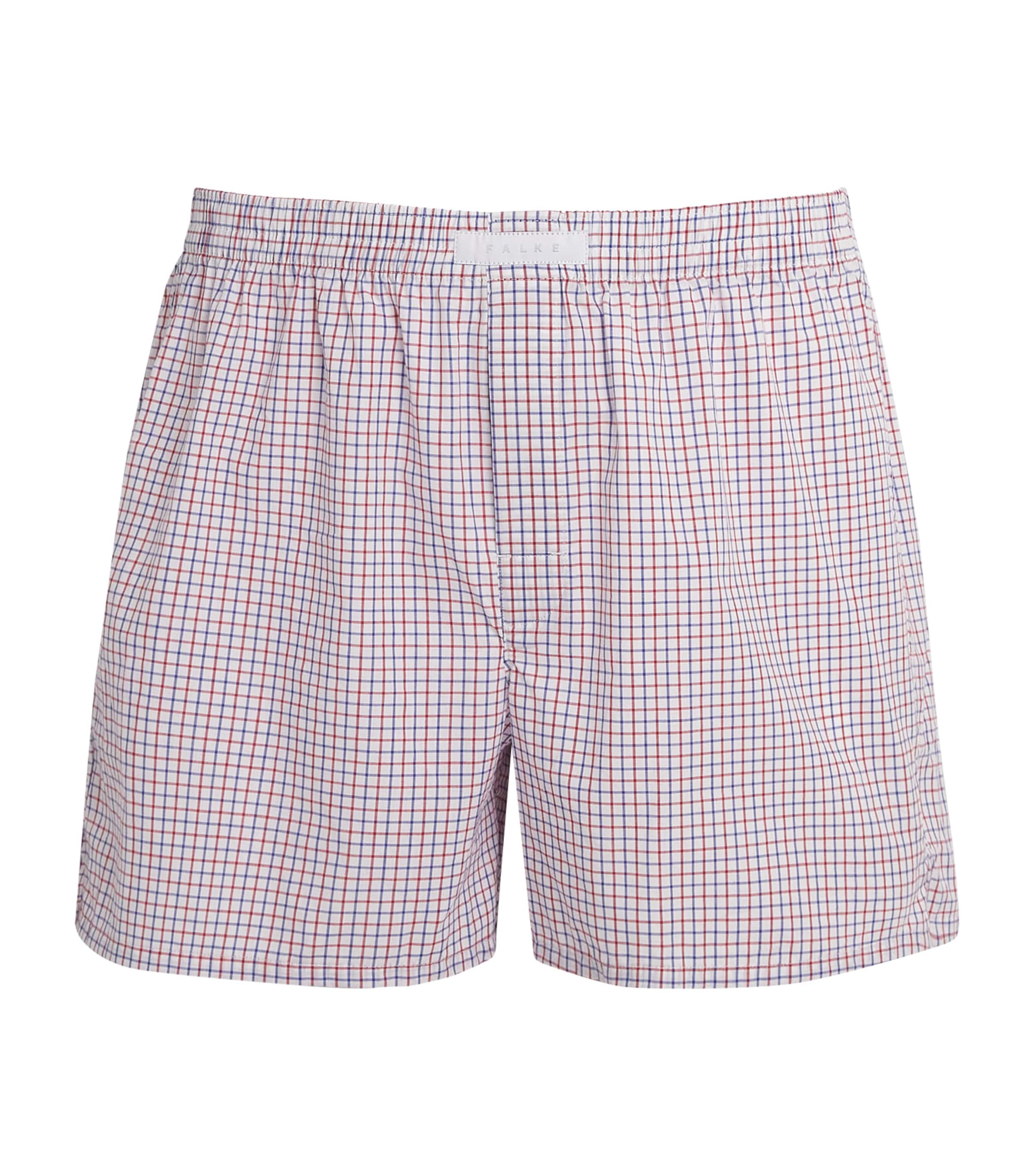 Falke Mens Cotton Check Boxer Shorts Blue Red M Image 1
