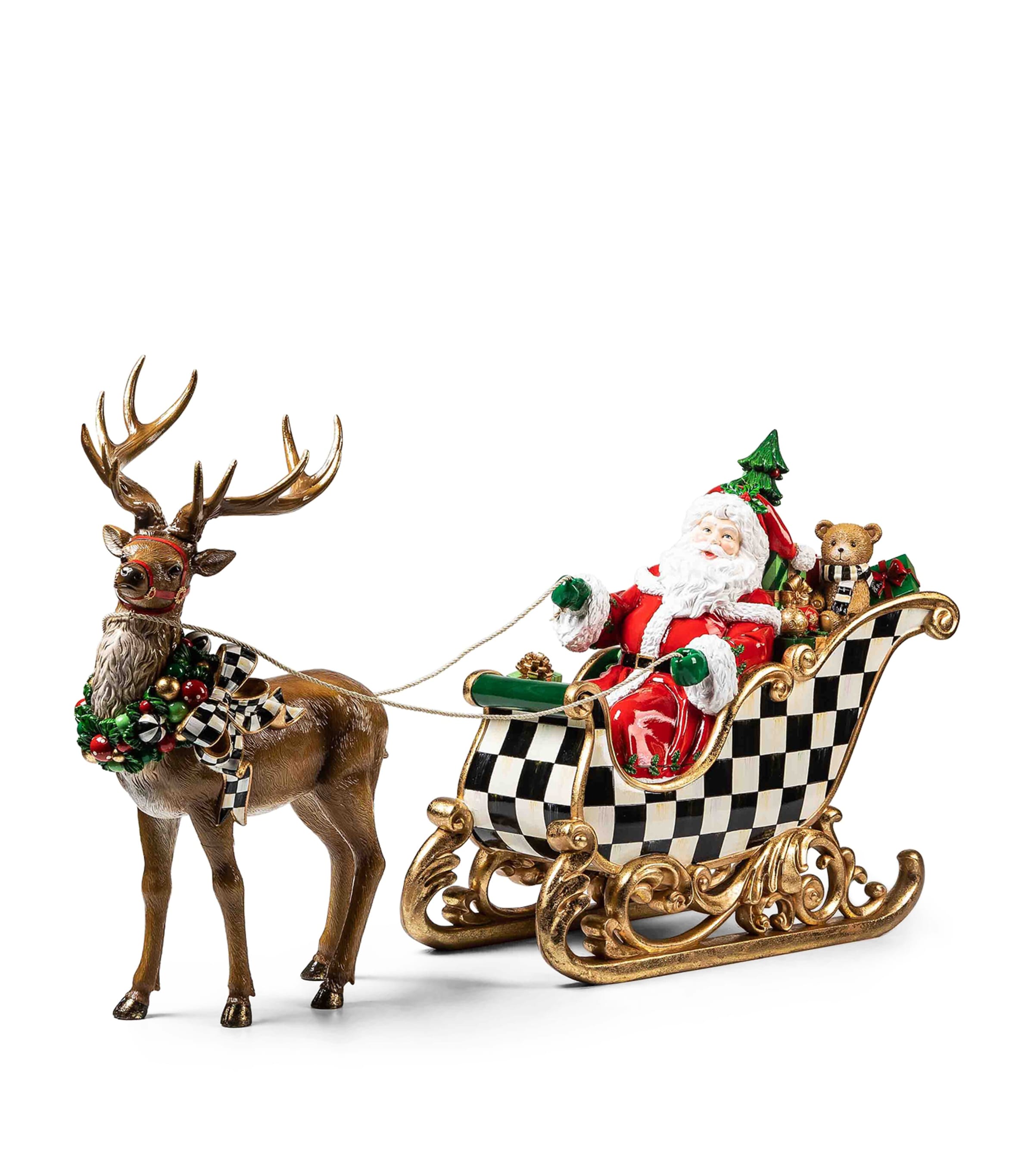 Mackenzie-childs Resin Night Before Christmas Santa And Sleigh Ornament In Multi