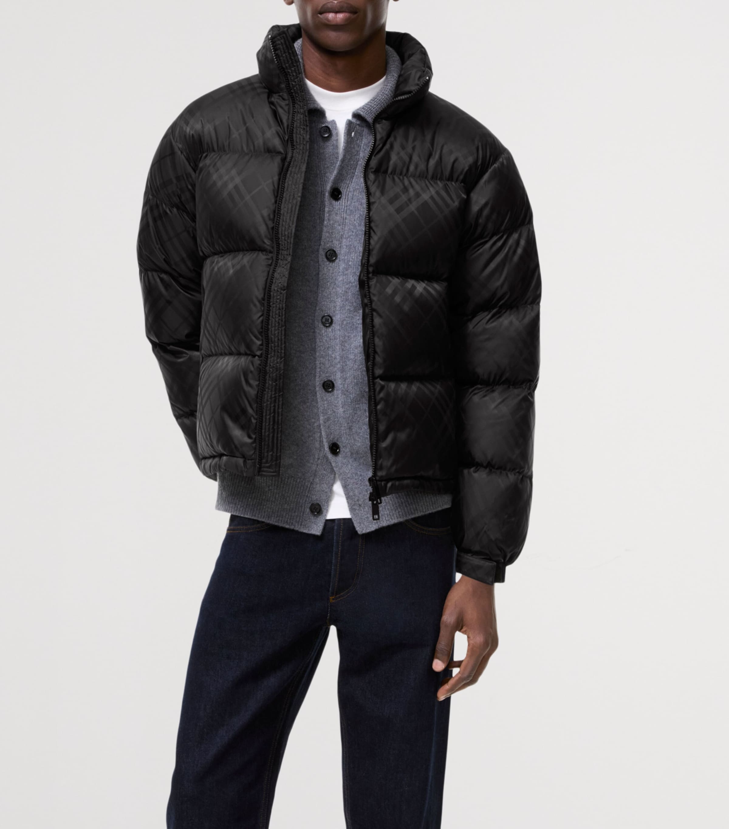 Burberry Mens Down Check Puffer Jacket Black Image 2