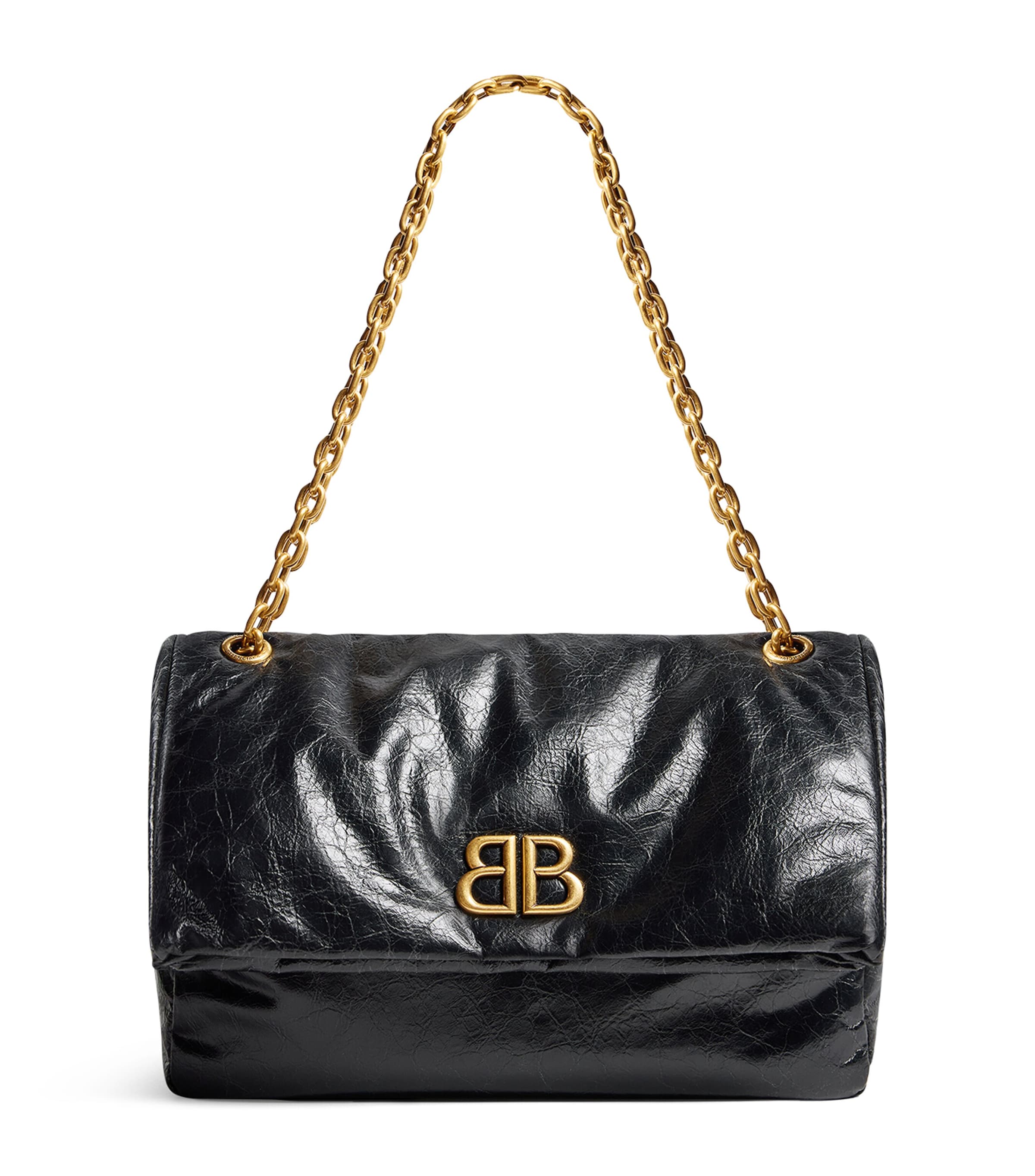 Shop Balenciaga Medium Leather Monaco Shoulder Bag In Black