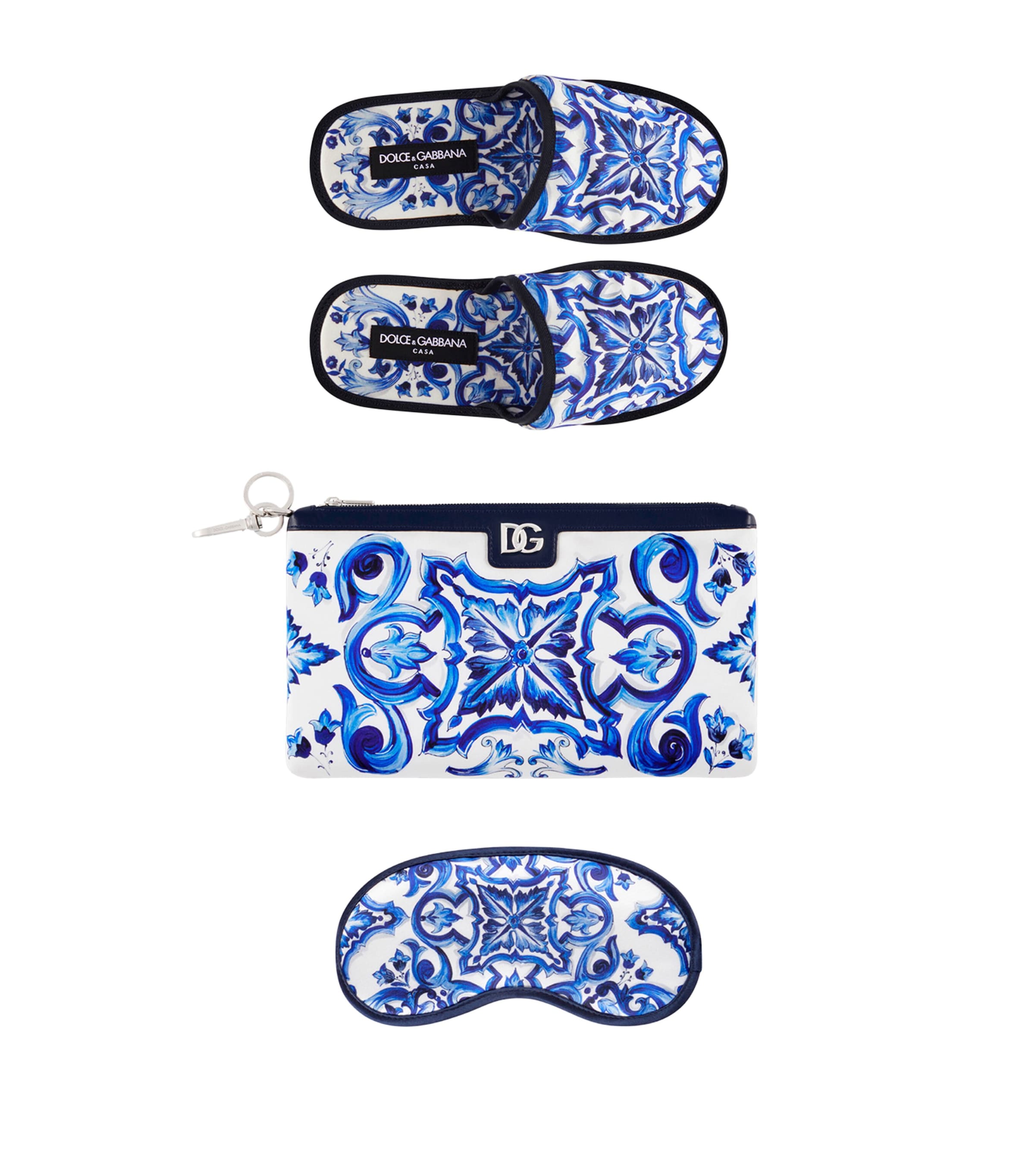 Dolce & Gabbana Casa Majolica Slippers and Sleep Mask Travel Set | Men Shoes | Slippers | Women Clothing | Nightwear | Sleep Masks | Women Shoes | Designers | Dolce & Gabbana