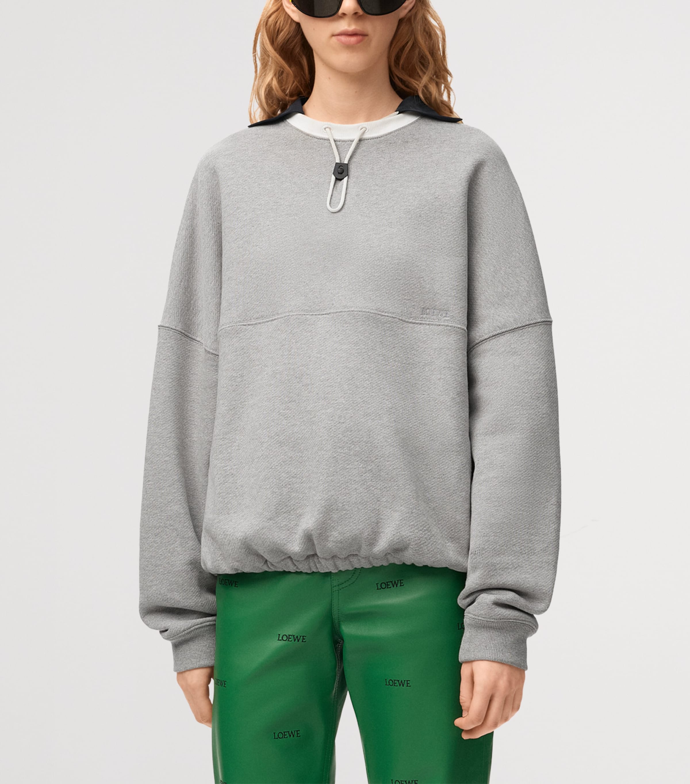 LOEWE Womens Cotton-Blend Drawstring Sweatshirt Grey Melange Image 3