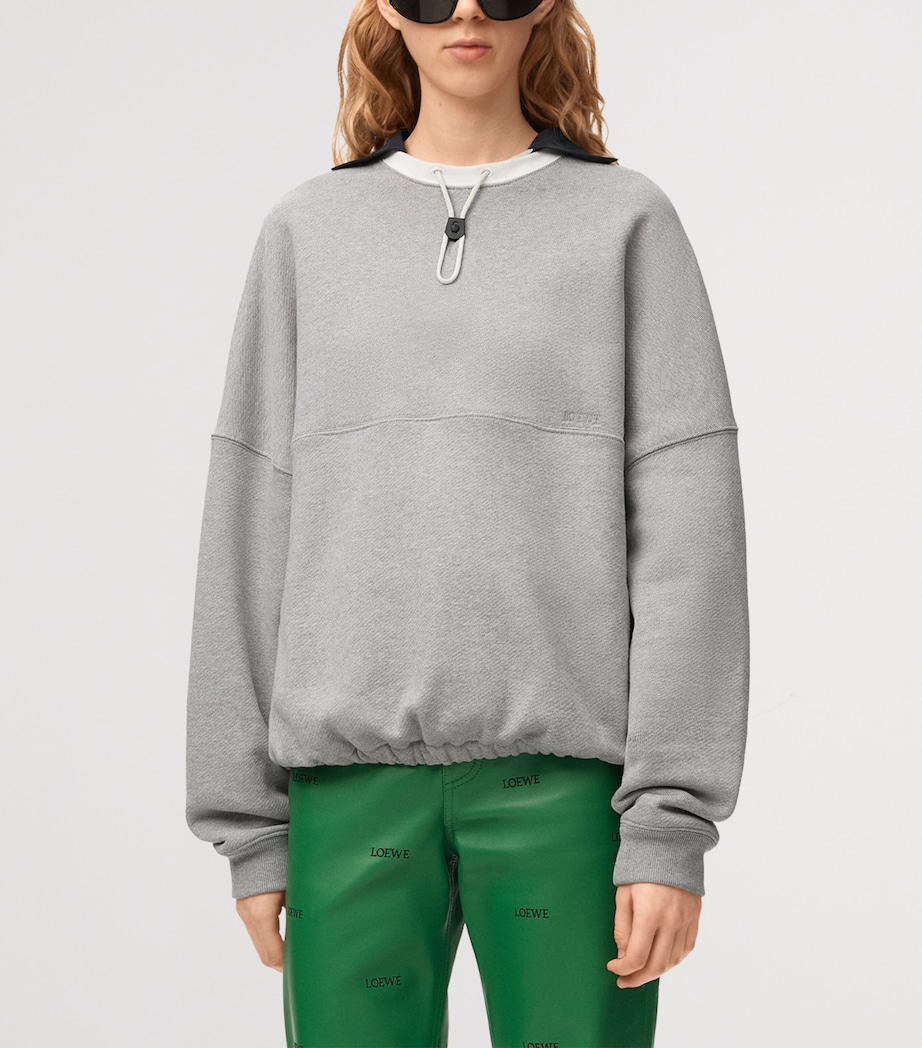 LOEWE Womens Cotton-Blend Drawstring Sweatshirt Grey Melange Image 3